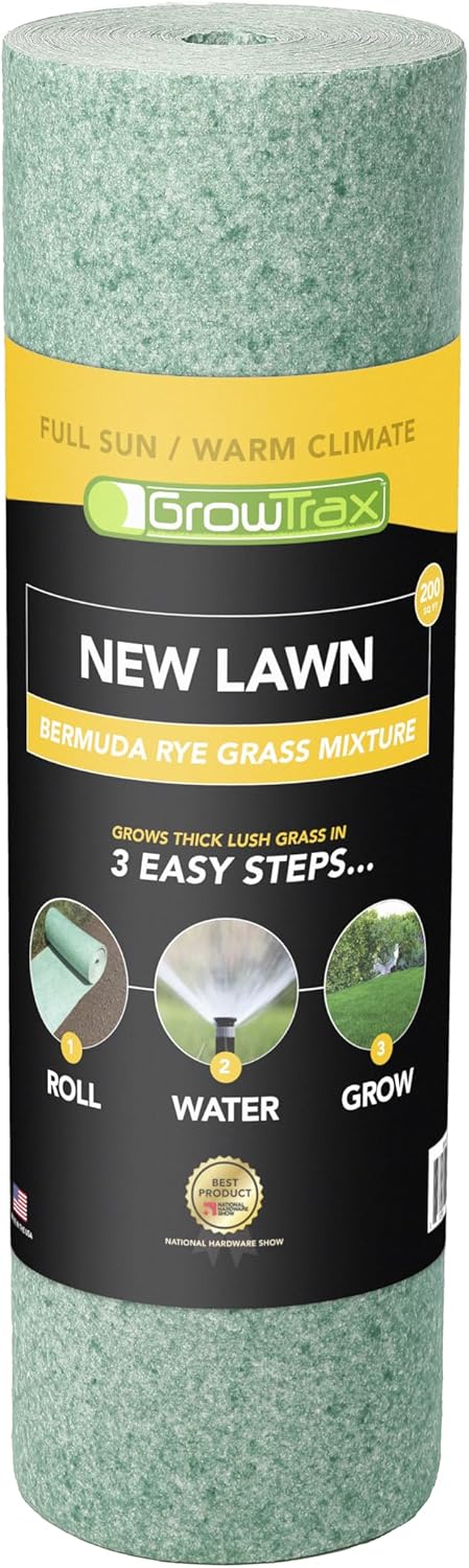Growtrax 200 Sq Ft Biodegradable Bermuda and Rye Blend Grass Seed Mat - Mix & Fertilizer Mat for Ball Fields, Parks, & Residential Lawns