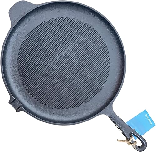Thorness Sartén redonda de hierro fundido de 11 pulgadas para uso en interiores y exteriores | Utensilios de cocina de hierro fundido | Sartén para