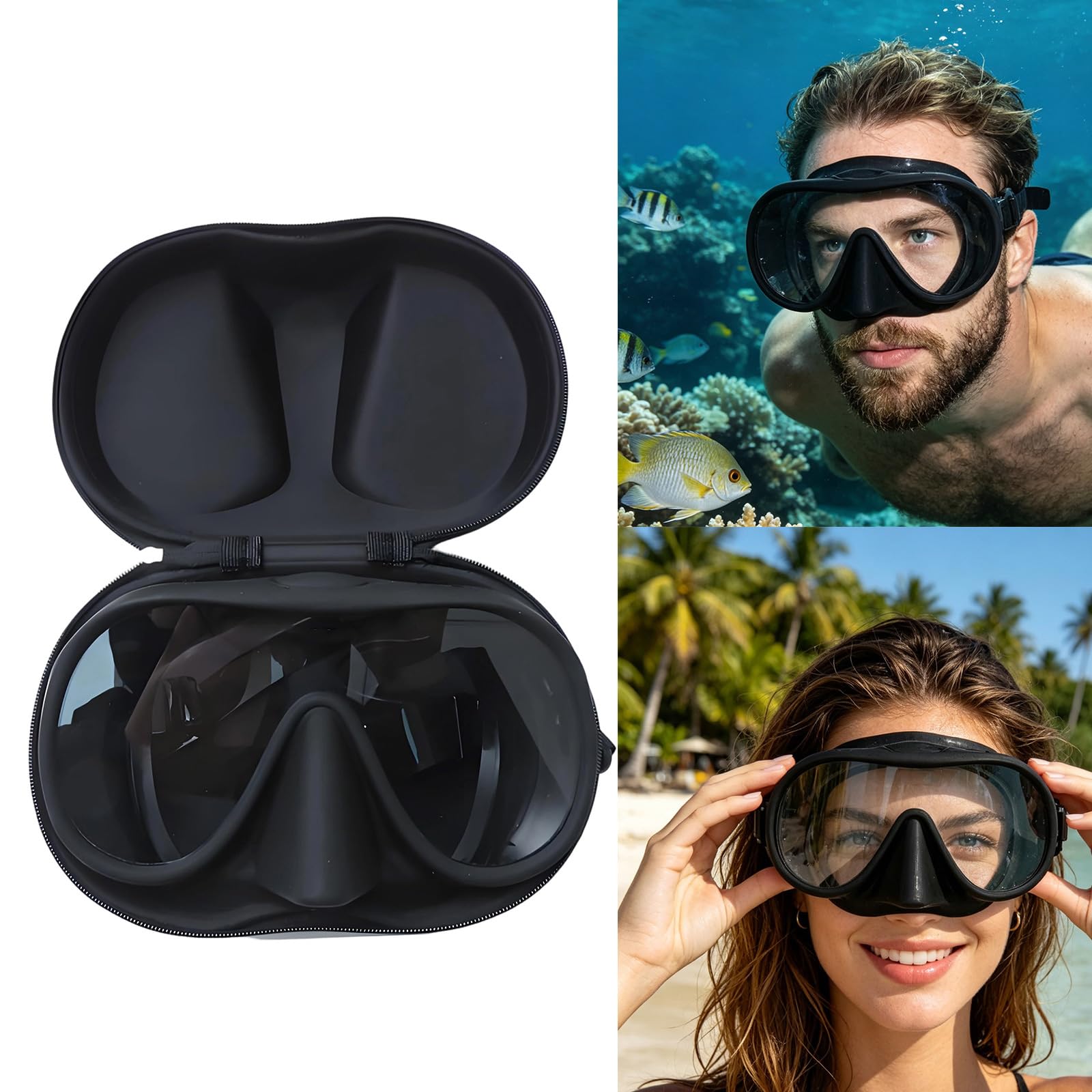 1 Set Schnorchel Tauchmaske mit schnell zu öffnender Akzentlinse, beschlagfrei, bequem, mit Aufbewahrungsbox, Maske aus gehärtetem Glas