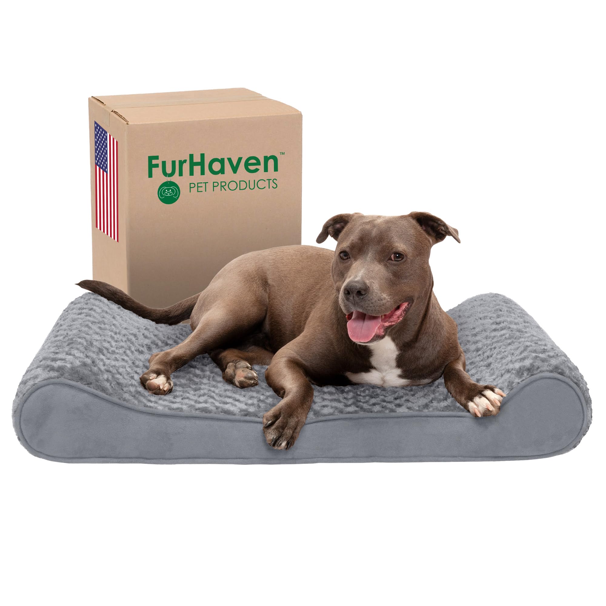 Furhaven Cooling Gel Dog Bed for Large/Medium Dogs w/ Removable Washable Cover, For Dogs Up to 38 lbs - Ultra Plush Faux Fur & Suede Luxe Lounger
