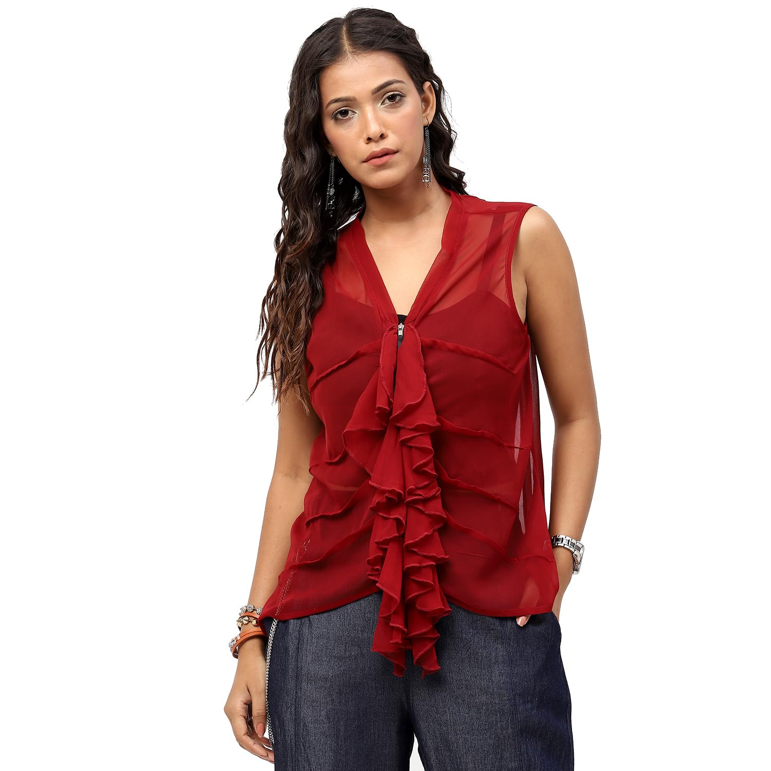baawri Women's Maroon Solid Color Shrug-picture-42