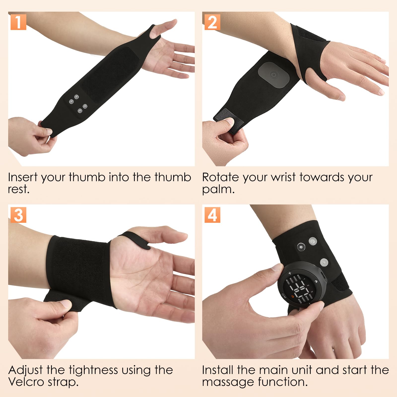 Masajeador de Manos y Muñeca, 3 Niveles de Calor, 5 Modos de Masaje, 9 Niveles de Intensidad, Terapia EMS/TENS, Recargable (Schwarz)