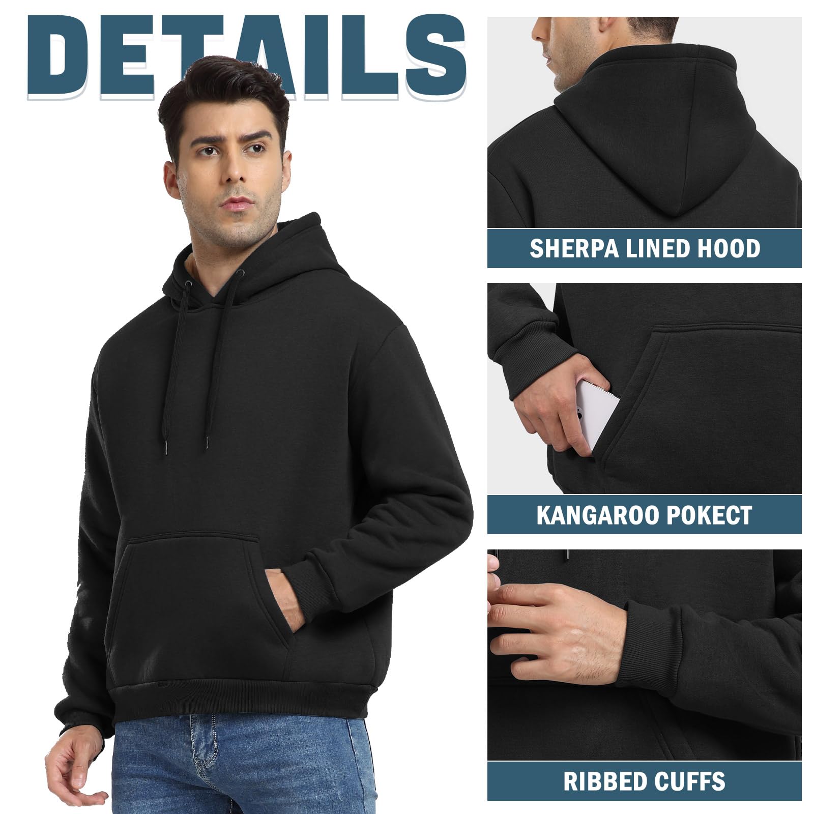 UMIPUBO Felpa Uomo con Cappuccio Invernale Giacca Felpe in Pile Caldo Manica Lunga Termica Foderato Pullover Girocollo Hoodie Sweatshirt con Tasche Cappotto da Uomo Abbigliamento