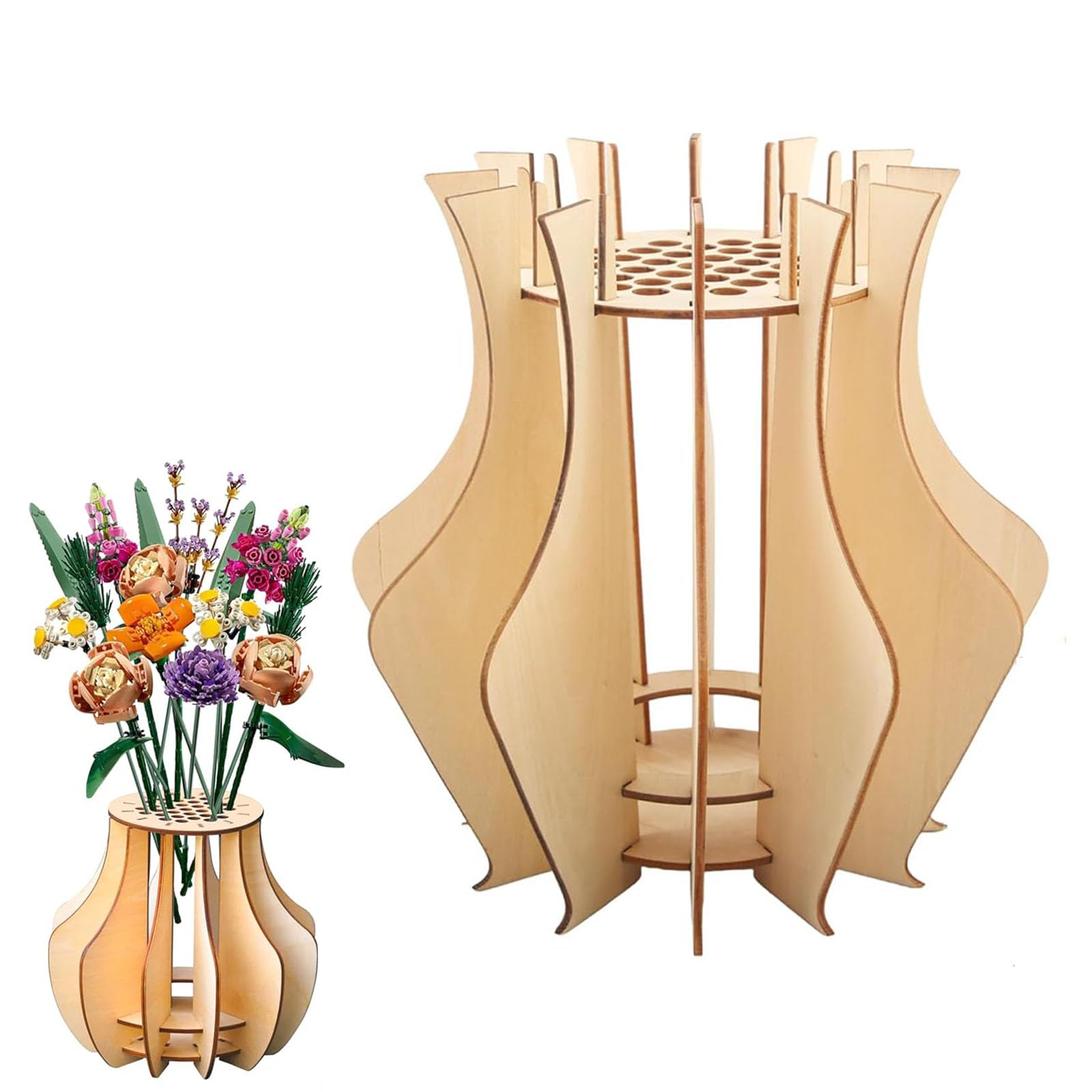 Jarrón de madera para flores y ramo – Kit de decoración del hogar y de mesa – Regalo