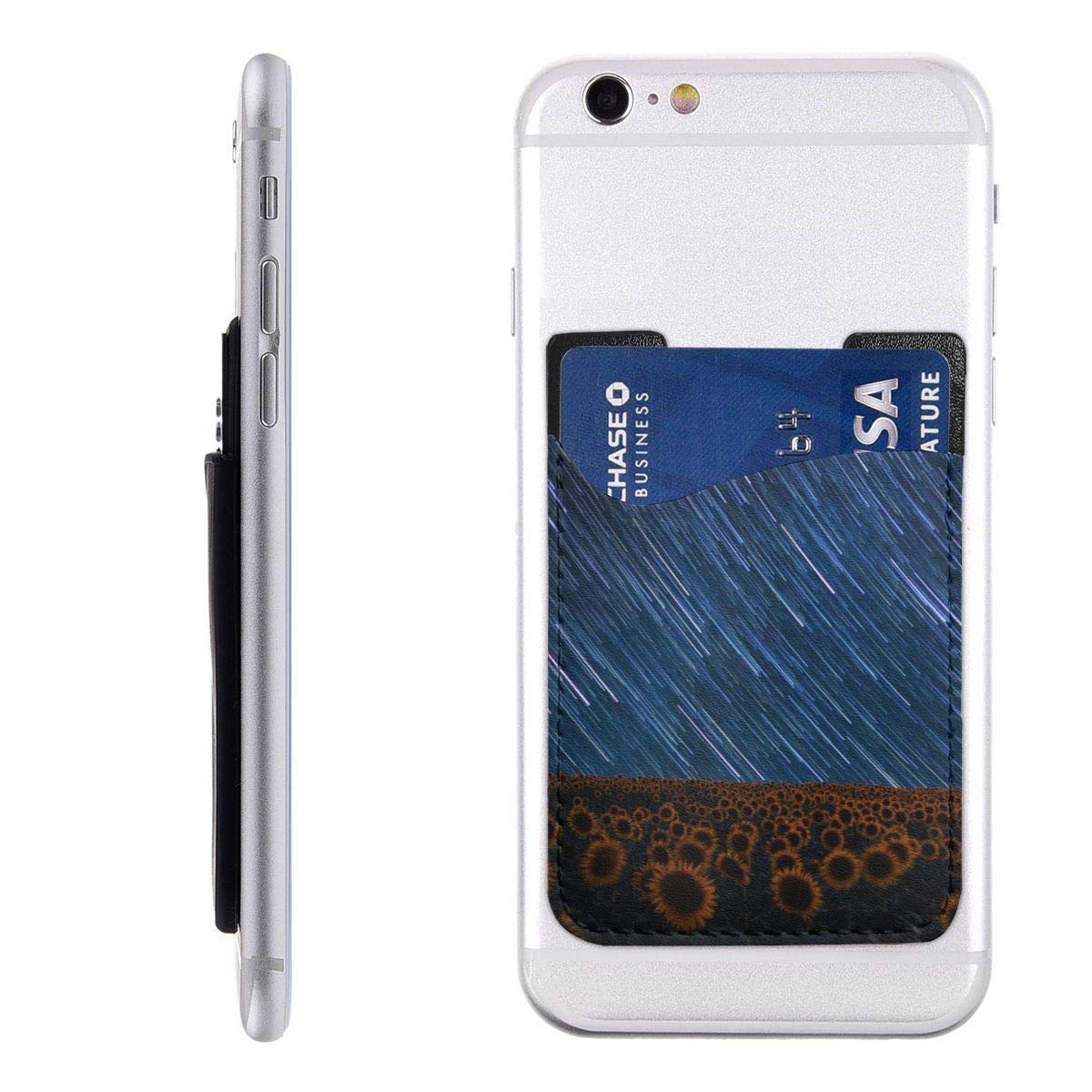 Beautiful Starry Sunflowers Pattern Design Phone Card Holder Stick On Credit Card Wallet PU Leather Wallet Pocket for iPhone, Android and All Smartphones