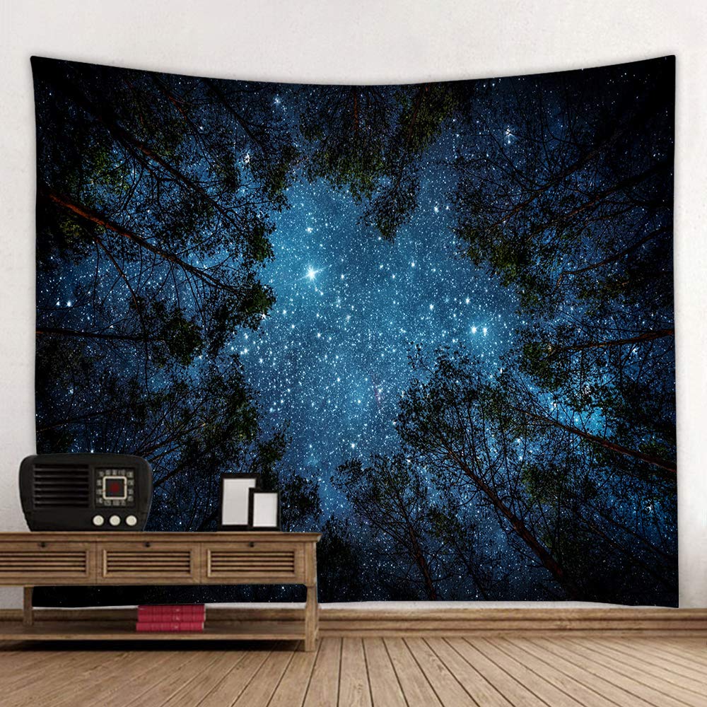 Forest Tapestry Home Decor Landscape Tapestry Living Room Bedroom Decoration Tapestry Magic Tapestry Curtain (Looking Up at The Stars, 90.5''L×70.8''W)