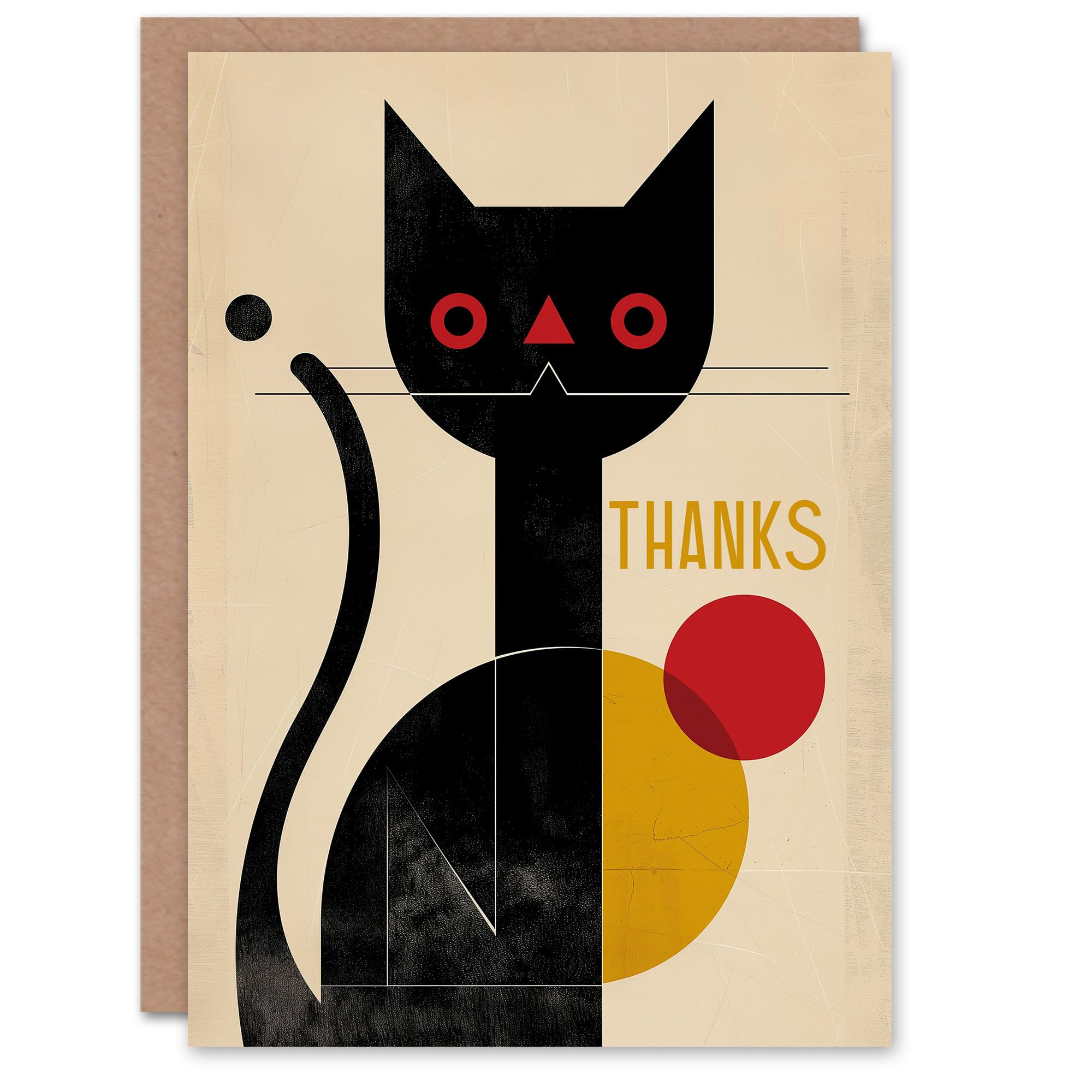 Artery8 Thank You Card Black Cat Geometric Animal Lover Simple Thanks For Him Her Man Woman Girl Boy Wife Husband Greeting Card