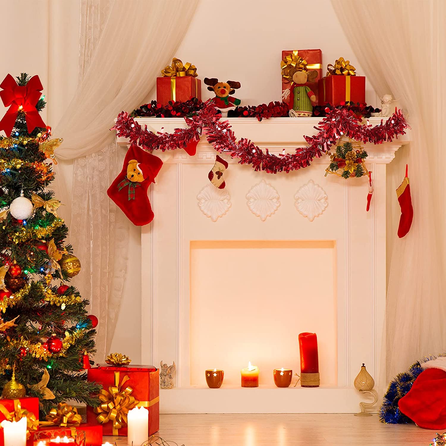 Ghirlande Natalizie Tinsel - 6 Pezzi Da 2 Metri Per Decorare Alberi E Casa - Foto 6