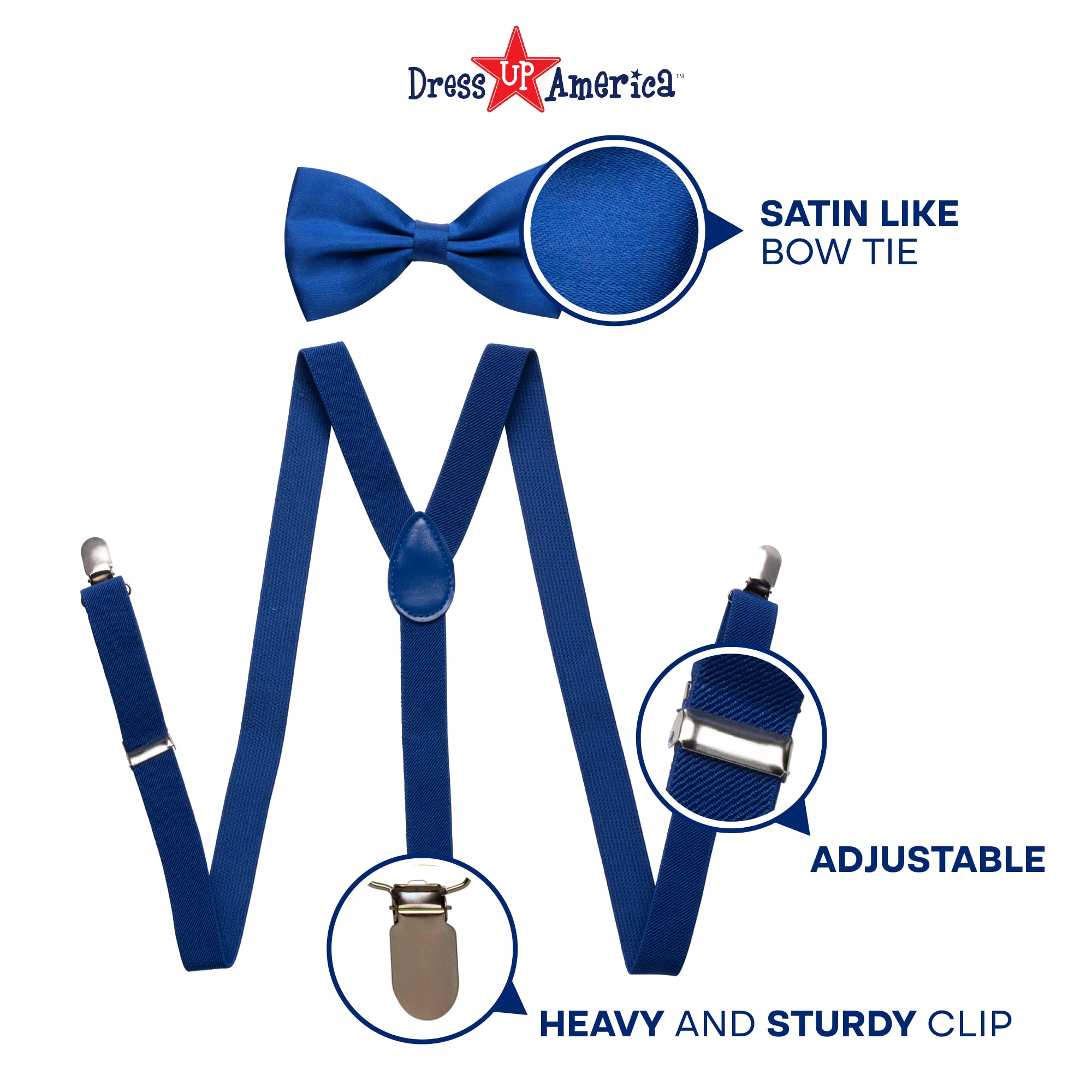 Dress Up America Neon Suspender, Bow-tie, Sunglasses, Accessory Set - Kids Size Suspenders, Blue, 18M US/12-18 Months - Image 3
