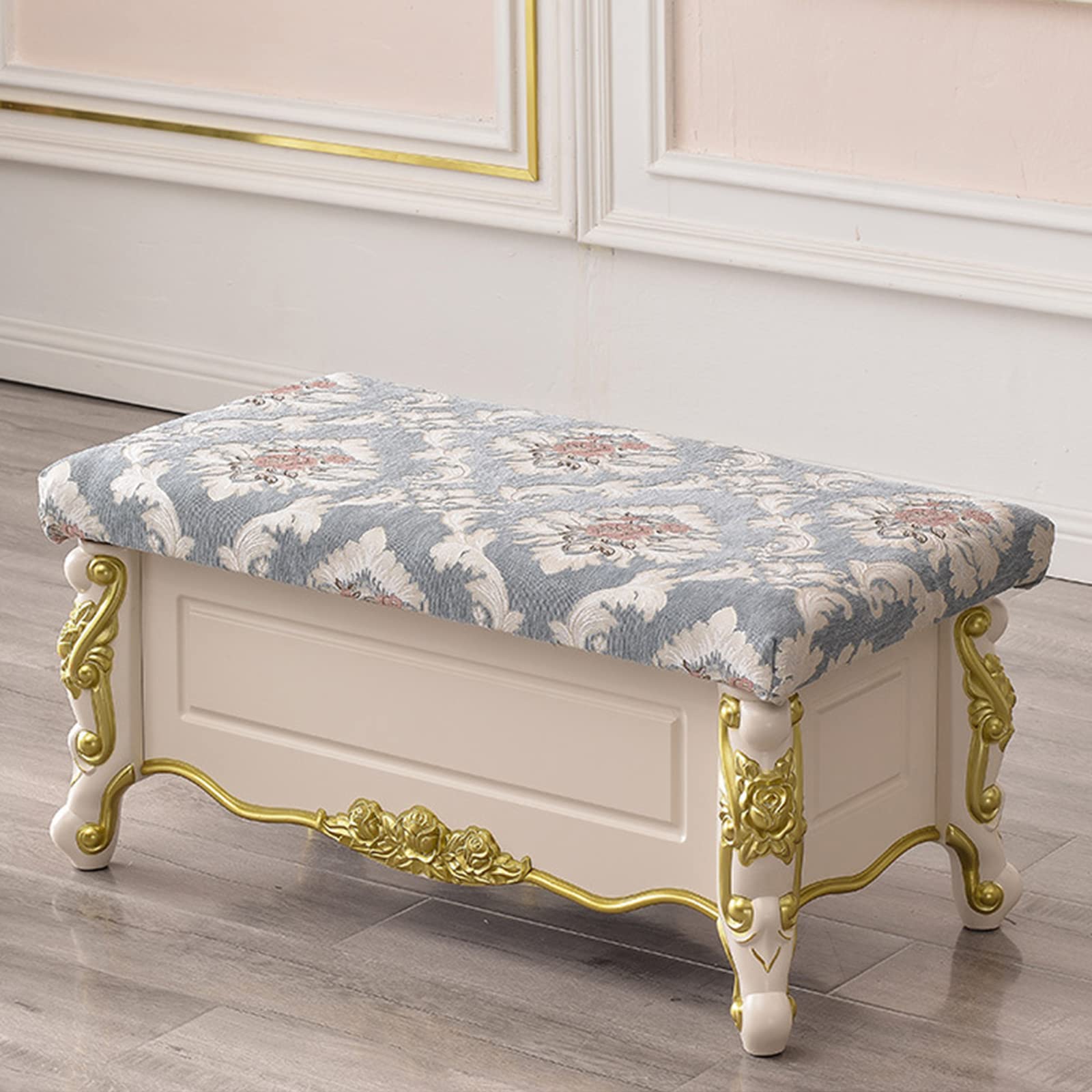 Banc de rangement bleu caterpillar pour libérer l'espace et sublimer le salon