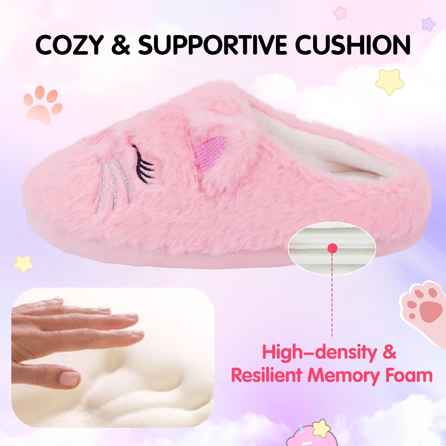 MEJORMEN Girls Cute Cat Slippers for Toddler Kids Fuzzy Slip-on Bedroom Shoes Warm Memory Foam Indoor House Slippers - Image 4
