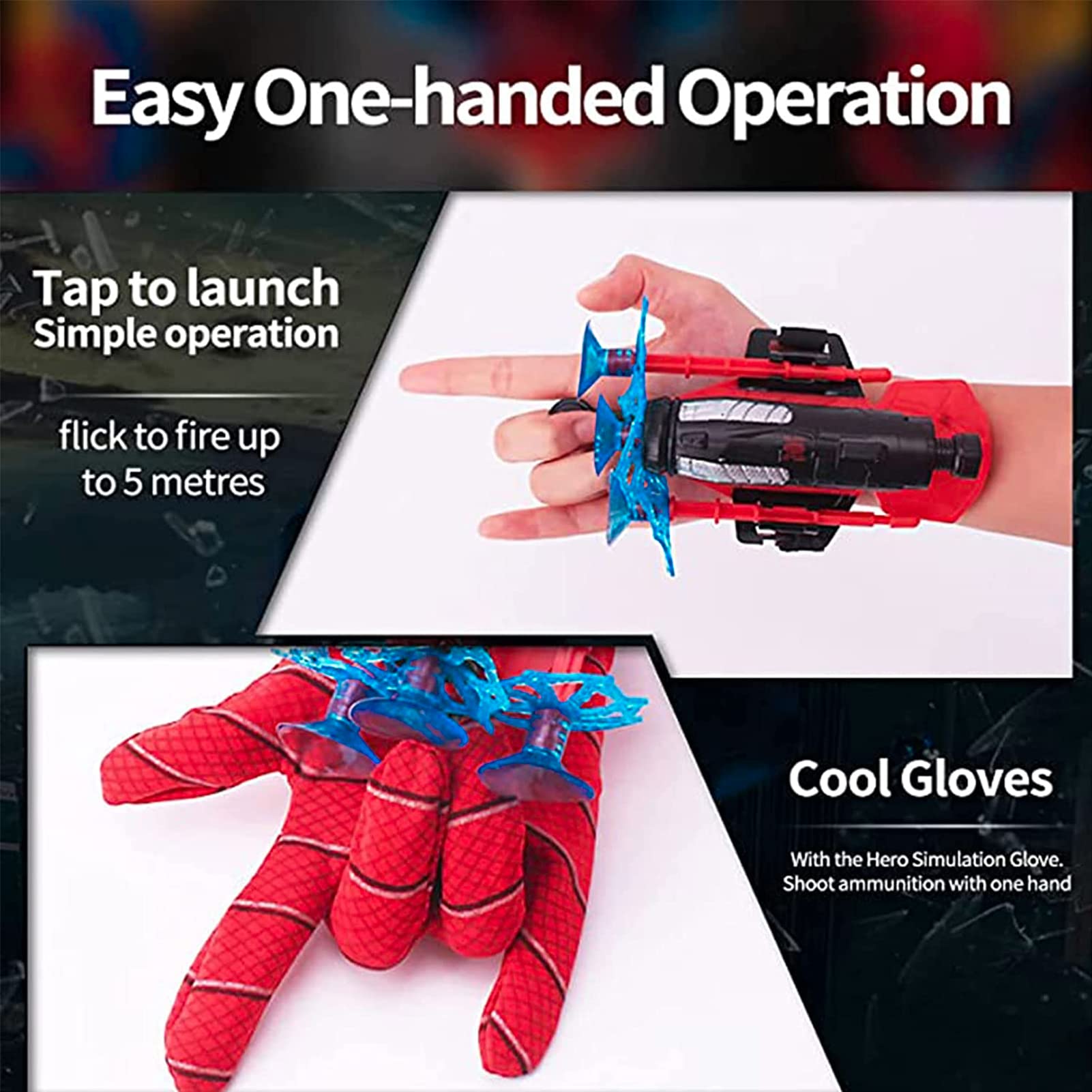 Gants Lanceur Spiderman - 2 Sets Avec Ventouses - Jouet Cosplay Enfant - Cadeau Anniversaire/Halloween