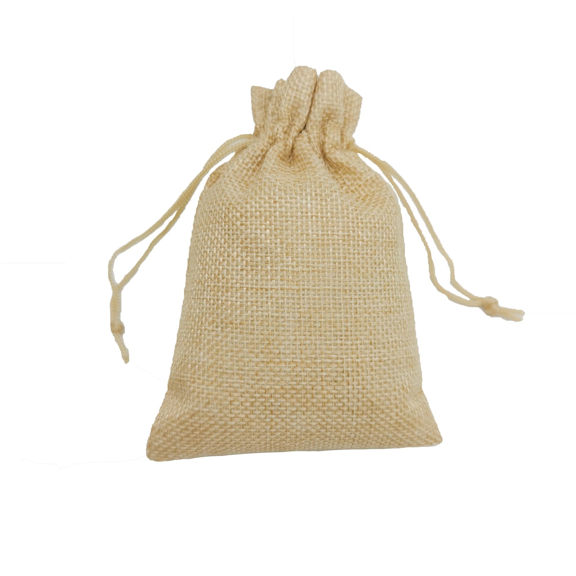 Lot de 60 sacs cadeaux en lin avec cordon de serrage - Pour bijoux, mariage, Noël, fête - Beige - 10 x 14 cm