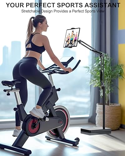 Miniatura 6 de Soporte de suelo para tablet con base estable de 11 libras y abrazadera de escritorio, brazo giratorio de altura ajustable, compatible con iPhone,