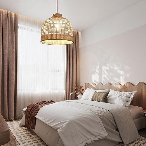 Miniatura 9 de Luces colgantes de ratán, lámpara de mimbre tejida a mano para isla de cocina, lámpara de techo colgante de bambú natural con pantalla de cesta,