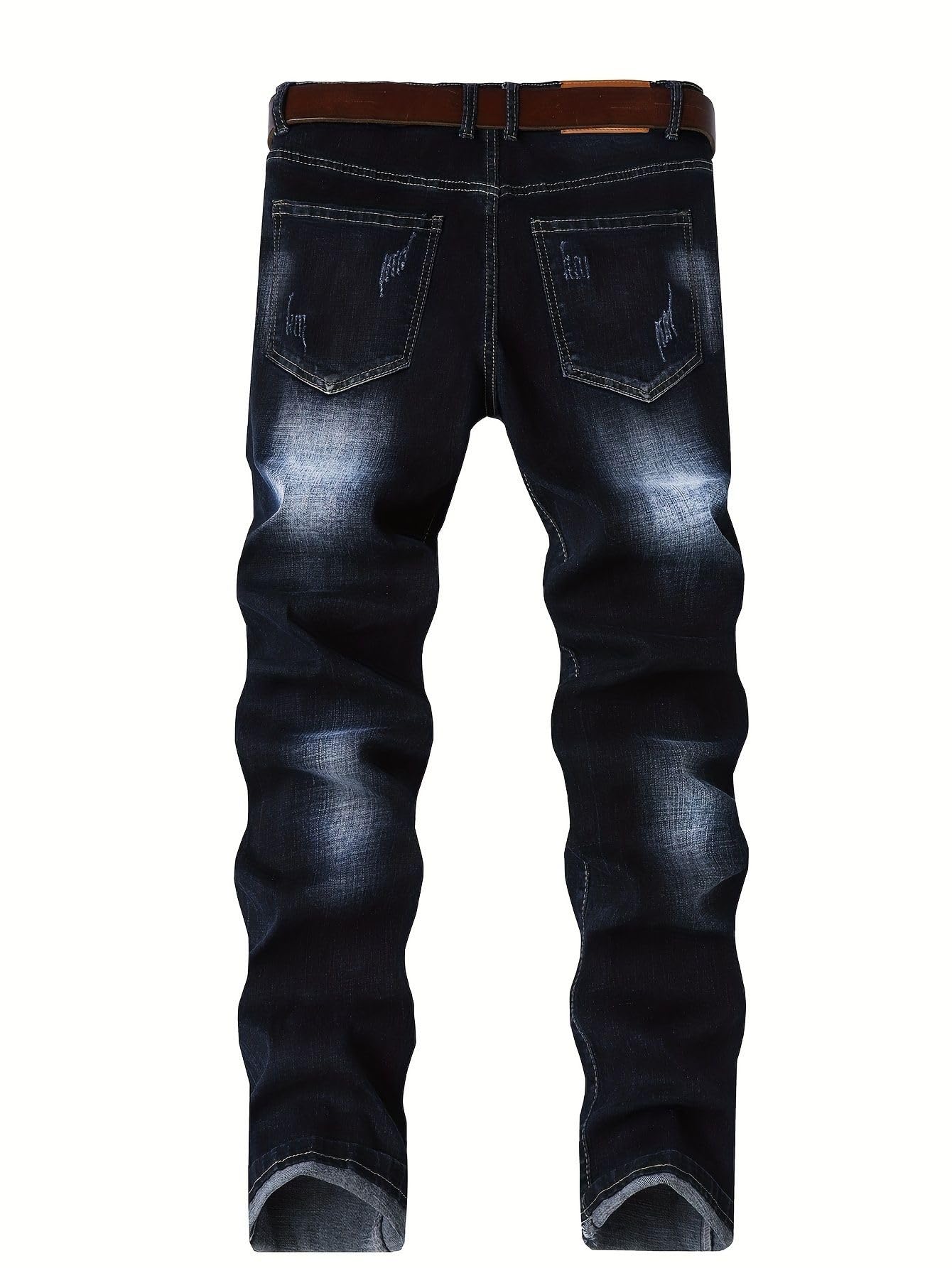 Jeans da uomo dritti da motociclista, ricamati, elasticizzati, streetwear, hip hop, biker, casual