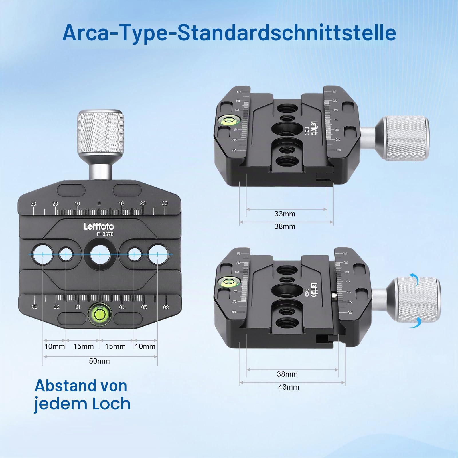 Ersatz-Adapter mit 70 mm Arca-Swiss-kompatibler Schnellspannklemme für Manfrotto RC2 Standard-Stativ-Kugelkopfklemme, Ersatzkonverter