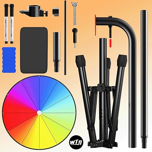 Miniatura 8 de Rueda de premio de 16 pulgadas - Rueda giratoria con trípode plegable soporte de piso de altura ajustable rueda de rifa de 12 ranuras de color con 2