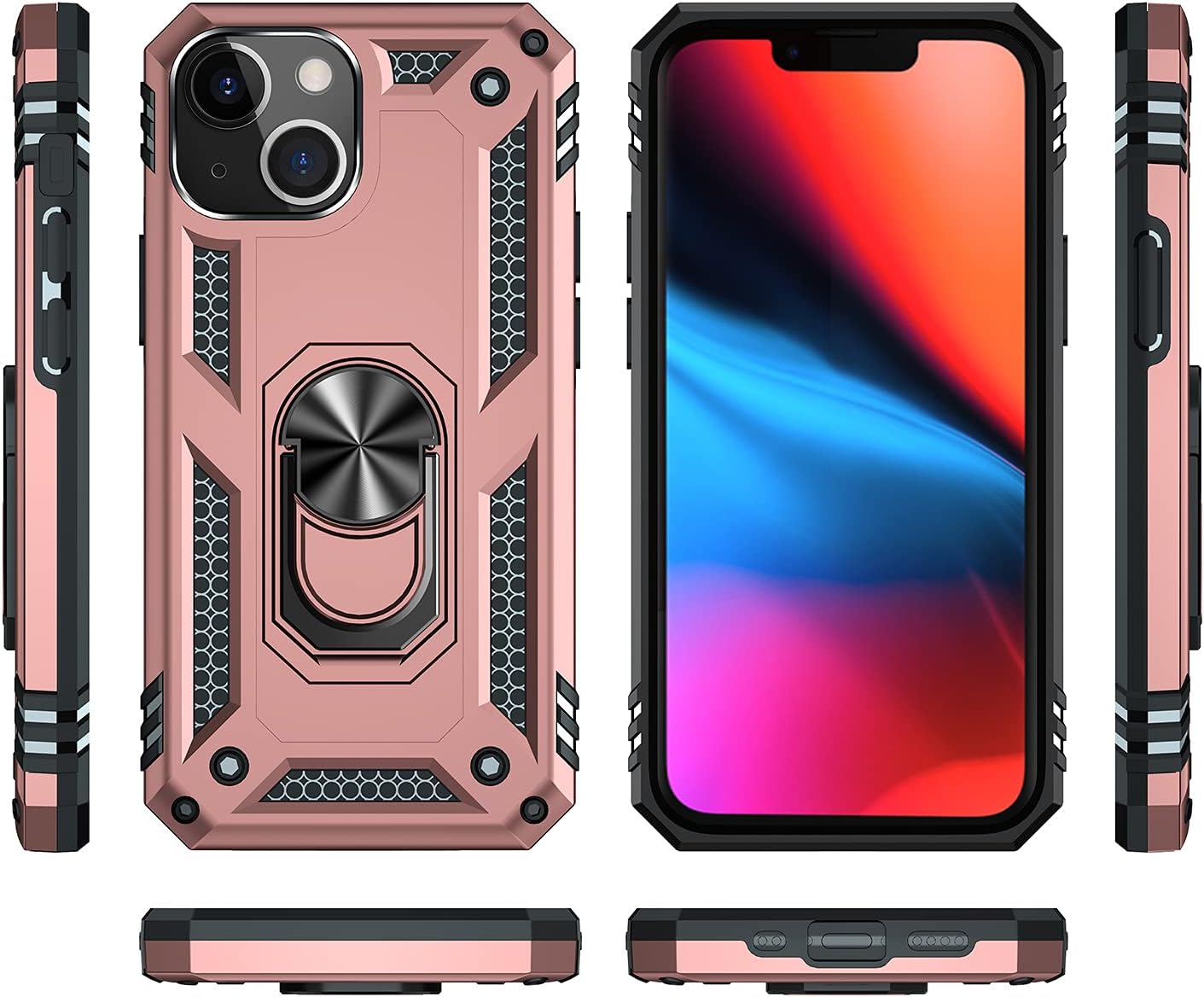 SaharaCase Military Kickstand Series Case for iPhone 13 Mini 5.4" (2021) Case - Holder/Kickstand/Belt Clip - Rugged Protection Anti-Slip Grip Slim Fit (Rose Gold)