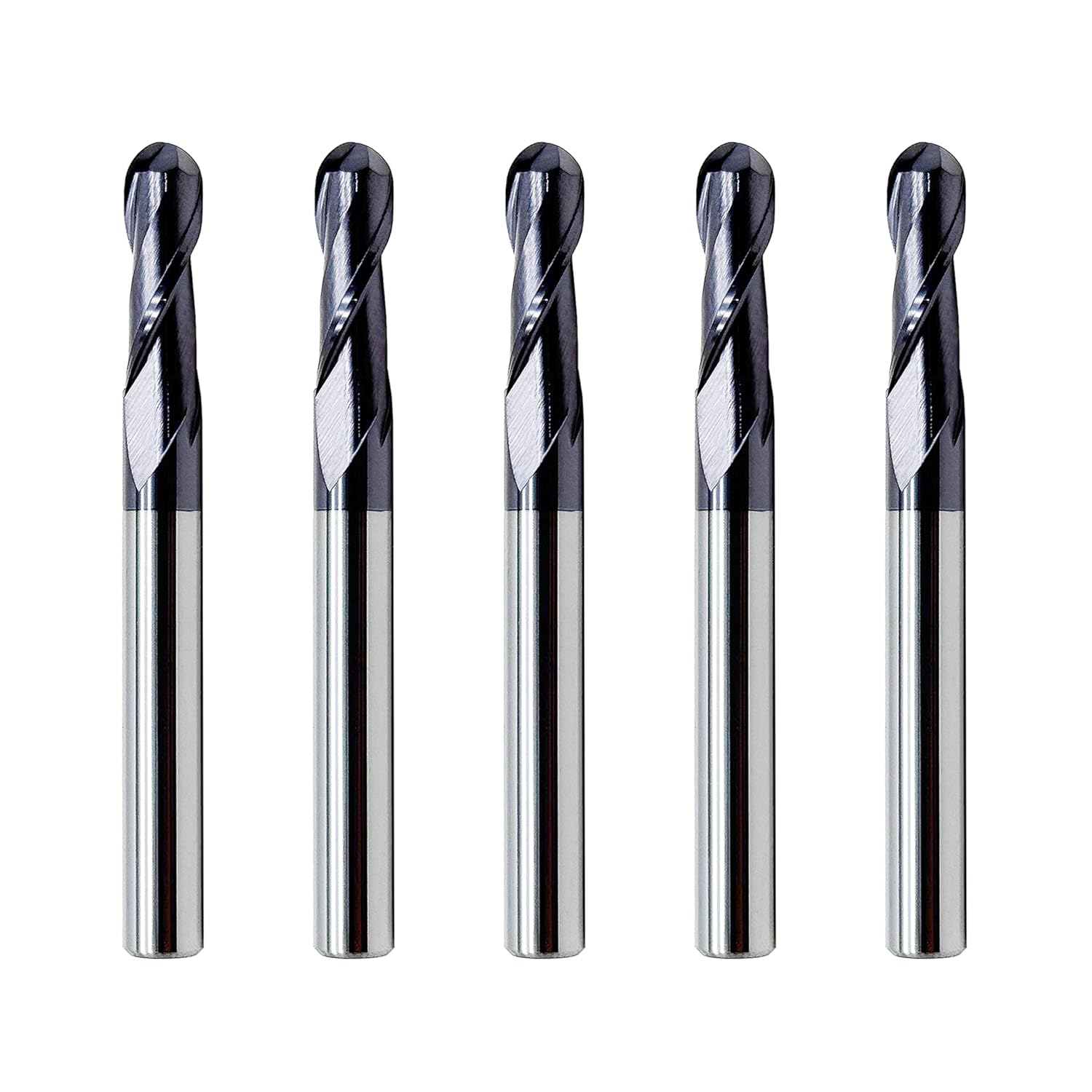 LU&MN 2-Flute End Mills, Carbide BallNose Mill Bits Sets for Stainless Steel, Hardened Steel, Alloy & More, 1/4" in, 5Pieces