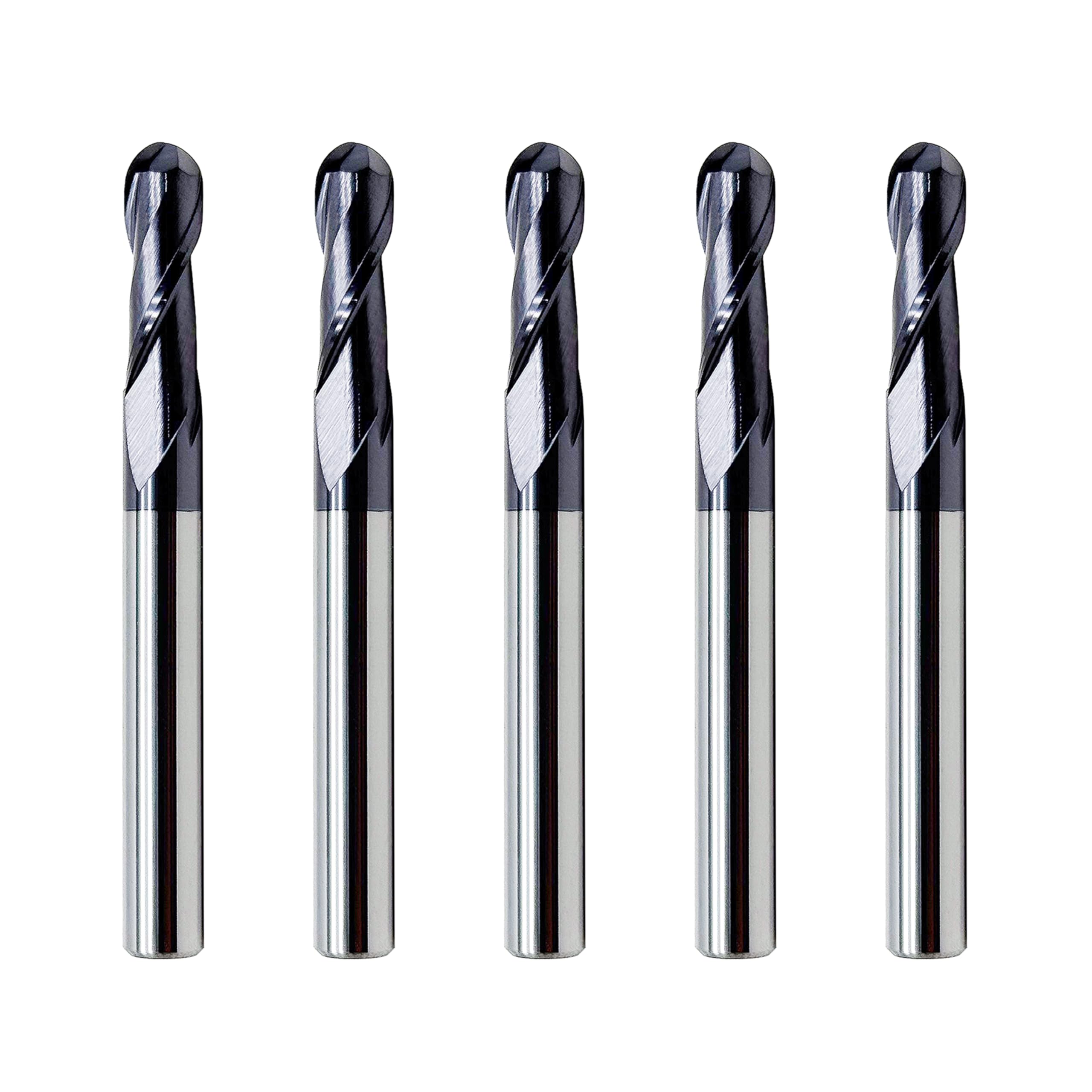LU&MN Fresas de extremo de 2 flautas, juegos de brocas de punta esférica de carburo para acero inoxidable, acero endurecido, aleación y más, 1/4 pulgadas, 5 piezas