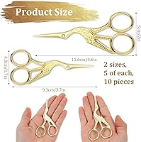 Vista 2 de 10 tijeras pequeñas de bordado doradas a granel, de 3.7 pulgadas y 4.6 pulgadas cada una de las 5, tijeras de coser de grúa, tijeras vintage