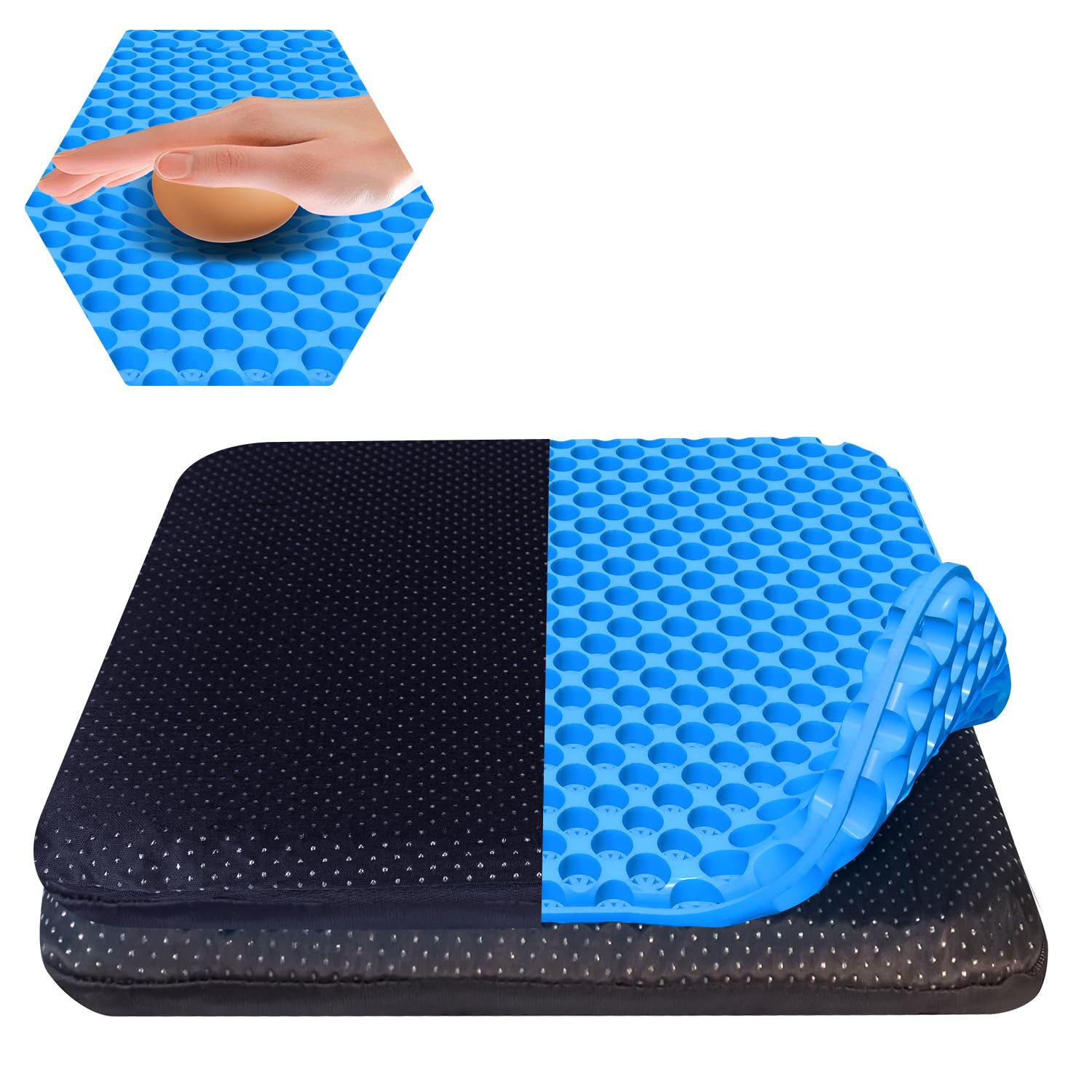 Juroof Large Gel Seat Cushion For Long Sitting With Non-Slip Covers,Soft & Breathable For Chair,Gaming,Car,Office,Desk Chair and Wheelchair,Office Pads (Blue-40 x 35cm) (43 x 36 x 3cm)