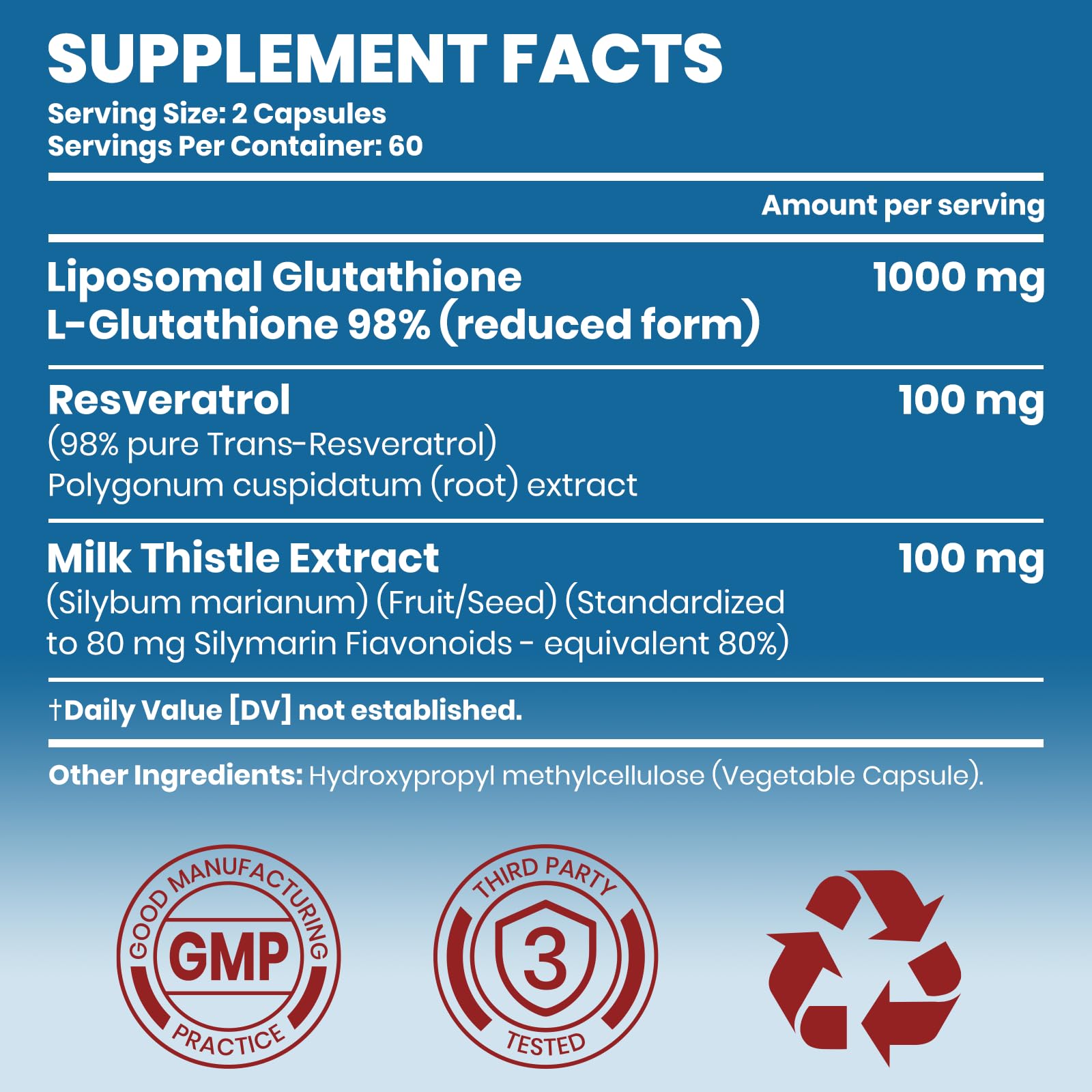 Liposomal Glutathione 1000mg, with Resveratrol & Milk Thistle | High Absorption Reduced Glutathione liposomal Supplement | 120 Vegan Capsules for Skin Health, Immune & Liver Support