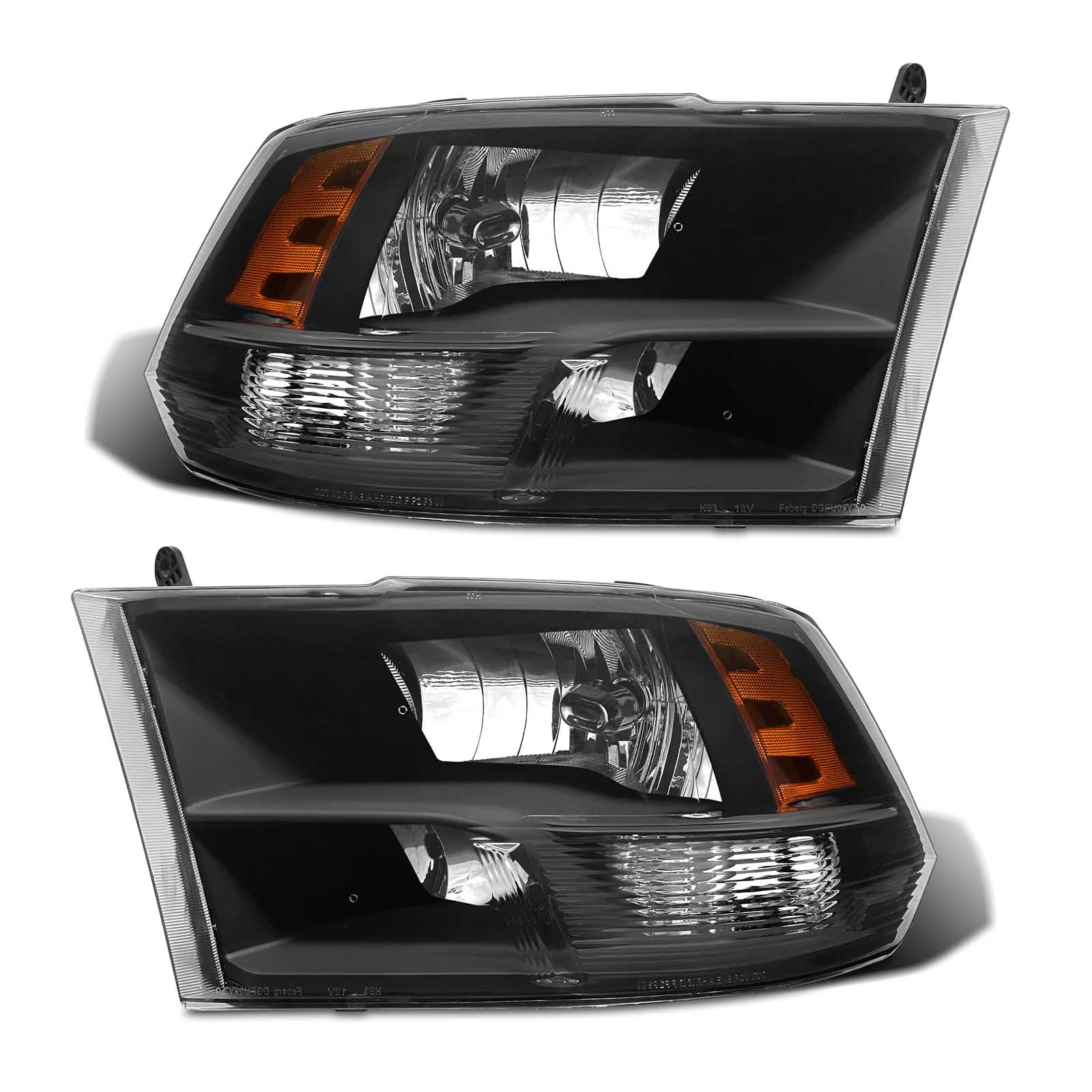ADCARLIGHTS for 2009-2018 Dodge Ram Headlight Assembly compatible with 2009-2018 Ram 1500/2010-2018 Ram 2500 3500 Black Housing Amber Reflector Headlamp Replacement Left and Right