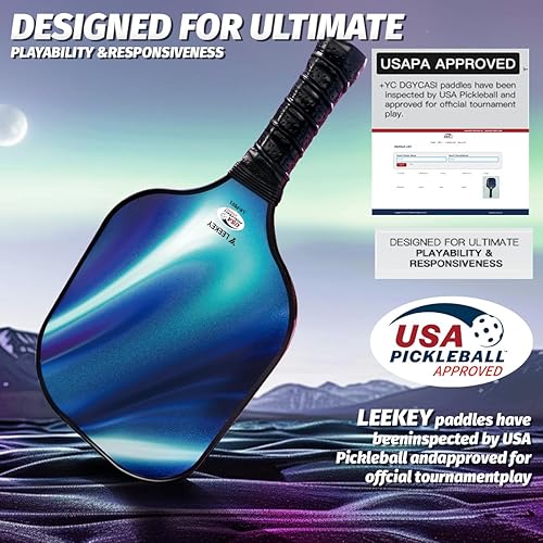 Miniatura 2 de LEEKEY Pickleball Paddles Set of 2 - USAPA Approved Fiberglass Pickleball Racket, Racquet Made of Polypropylene Honeycomb Core,Lightweight Design