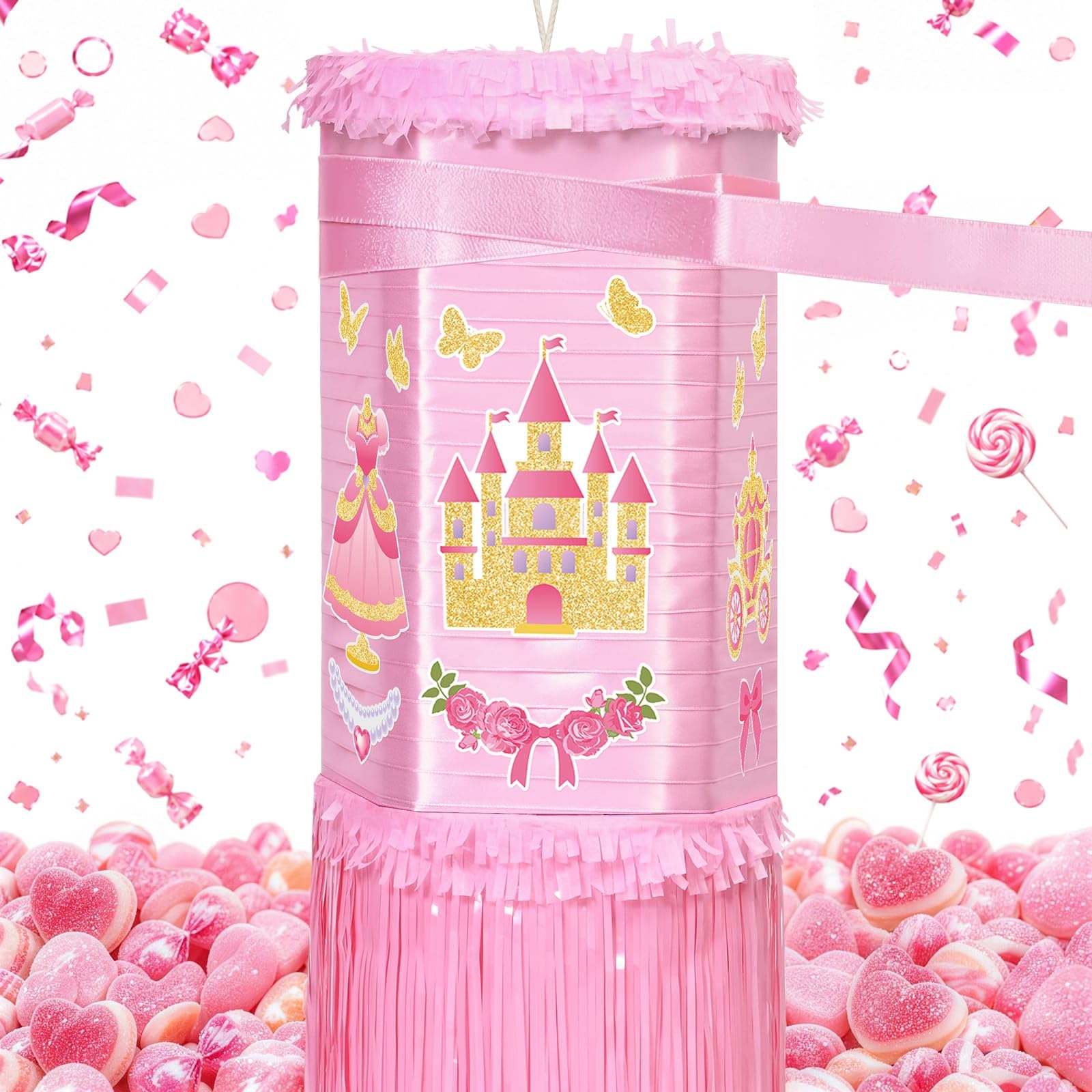 WERNNSAI Pink Pull String Pinata Princess Birthday Party Decorations — image 1