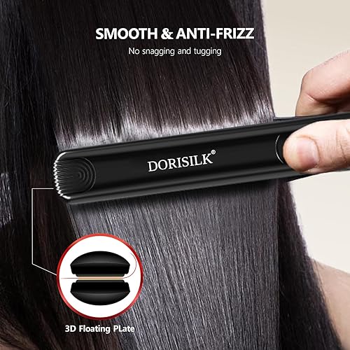 Miniatura 5 de DORISILK Plancha plana de titanio Nano 2 en 1, plancha alisadora de 450 grados, tacto suave y sedoso, plancha de pelo de 1 pulgada de doble voltaje,