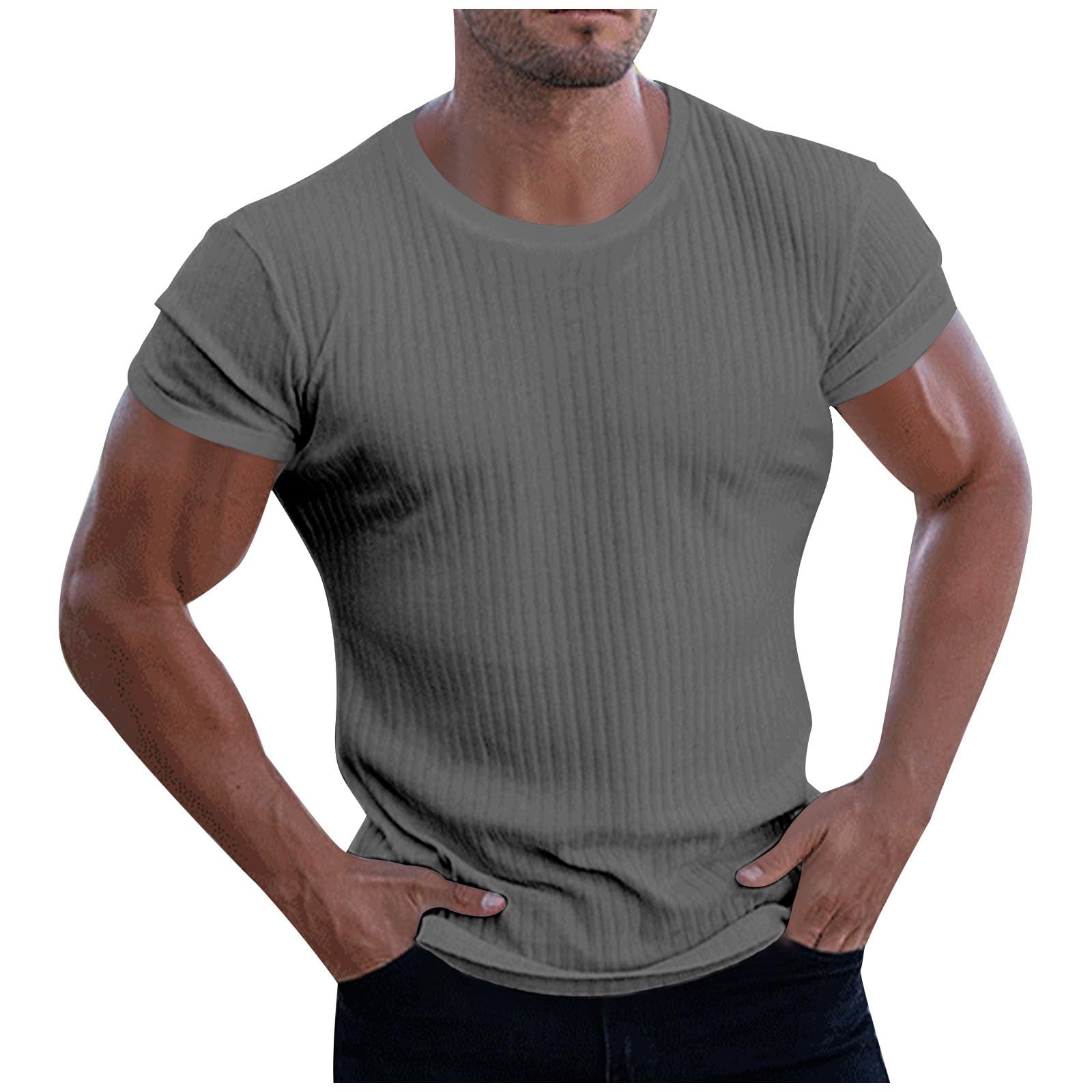 Mens Compression Shirt Short Sleeve Crewneck Plain Moisture Wicking T-Shirts Stretch Slim Fit Knitted Pullover Tee M-4XL
