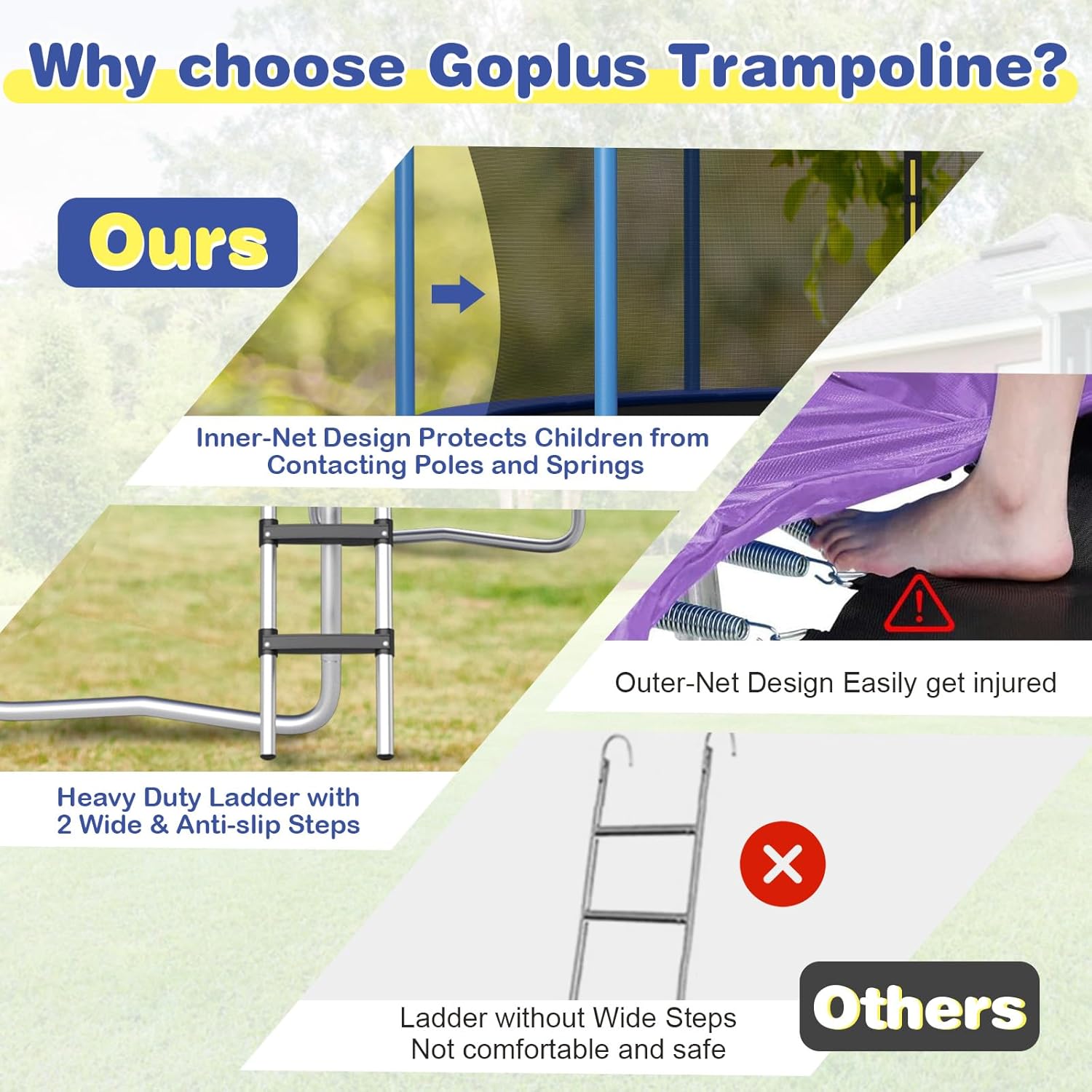 Goplus Outdoor Trampolines 12FT 14FT 15FT 16FT, ASTM Approved Trampoline w/Basketball Hoop, Enclosure Net, Safety Pad, Non-Slip Ladder, Recreational Trampoline for Kids and Adults