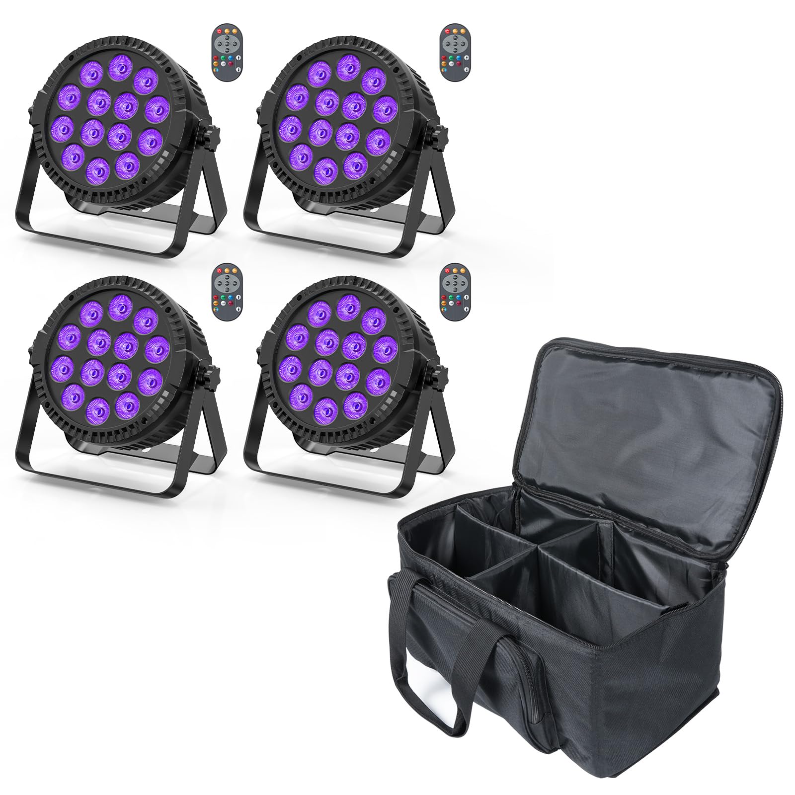 4 pièces LED par projecteur lumière de scène avec sac, 84 W RGBW DMX disco lumière de fête avec télécommande Modes son maître-esclave automatique pour DJ bar mariage Halloween Noël