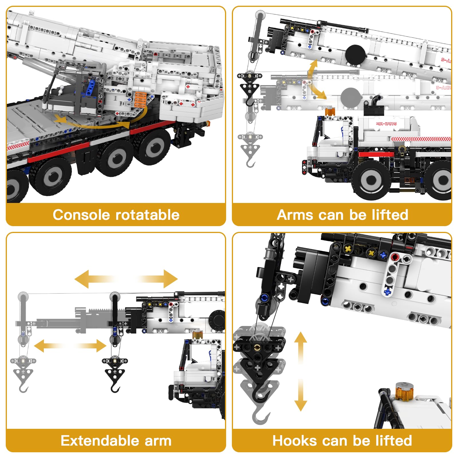 Mould King Technik Kran, APP und ferngesteuertes motorisiertes Kranmodell, 17075 High-Tech motorisiertes LKW-Modell, Bausatz für Erwachsener und Jungen ab 14 Jahren, (3248 Teile)