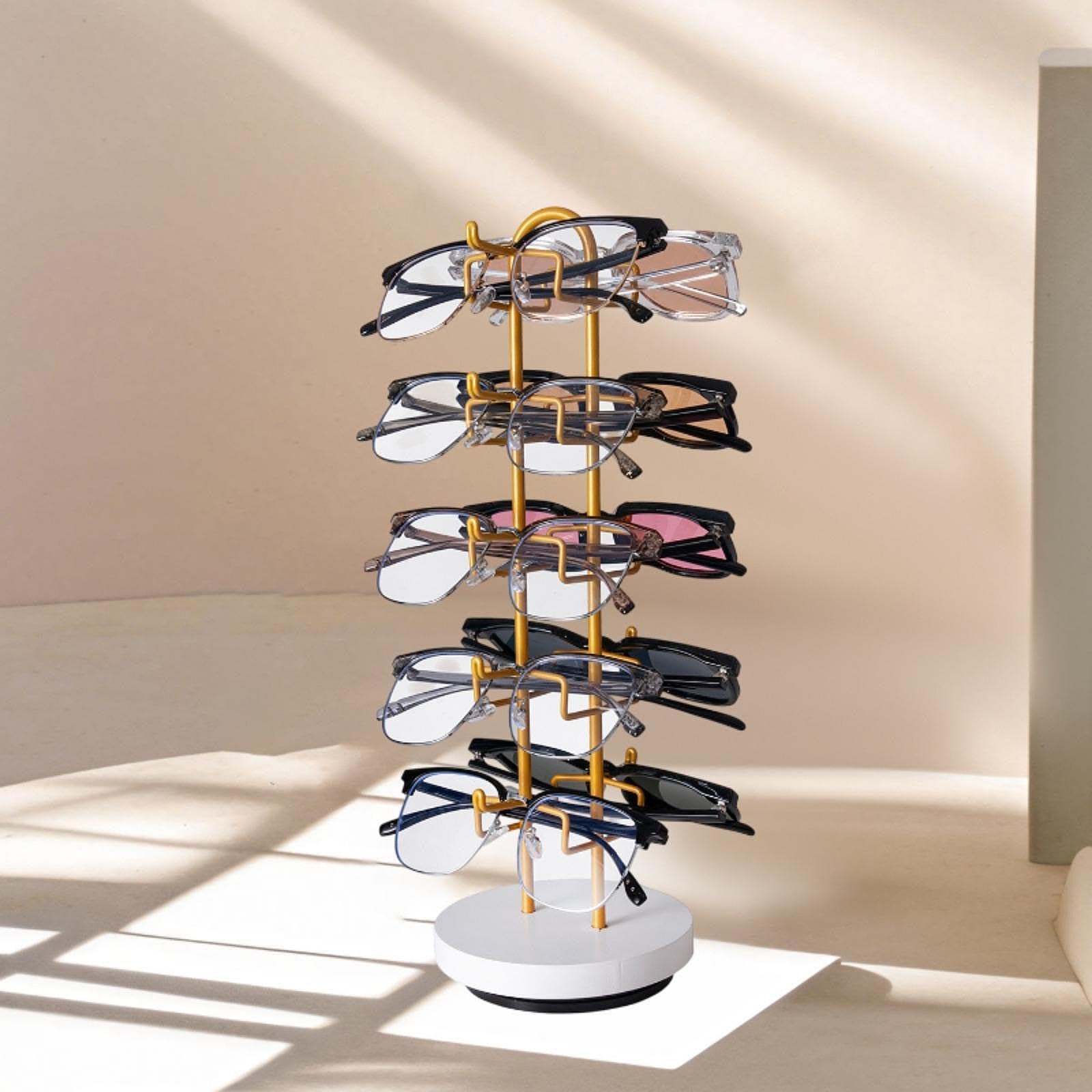 5 Tier Sunglasses Organizer Glasses Holder for Selling Space Saving Storage Organizer Eyeglass Organizer Sunglasses Rack, Gold