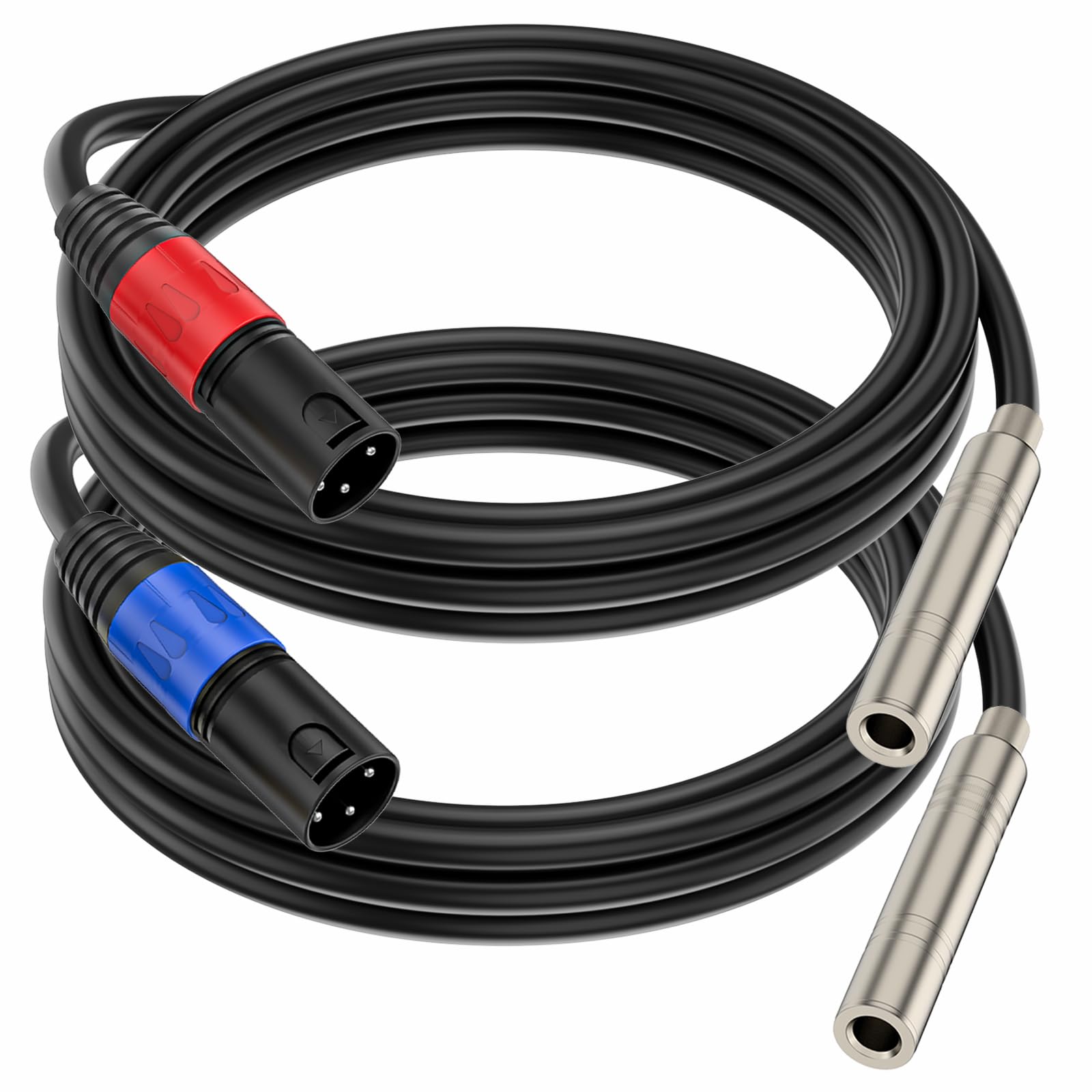 Jozzai 1/4“(6.35 mm) Female to XLR Male 3-Pin Socket Audio Cord, 6.6 Foot, 2 Packs, 6.35mm TRS/TS to XLR Jack Male Adapter, High-Purity 4N OFC