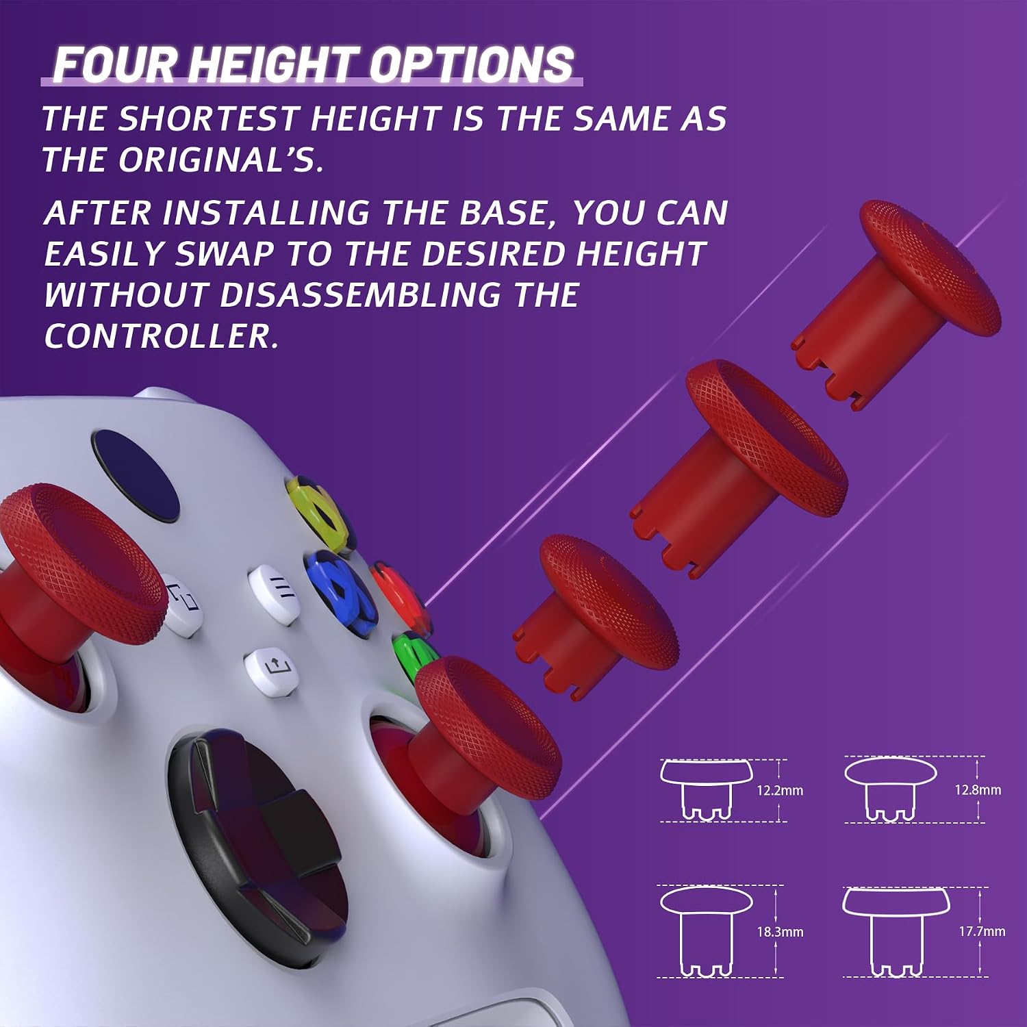 eXtremeRate ThumbsGear V3 Interchangeable Thumbsticks for Xbox Series X/S, 4 Height Adjustable Convex and Concave Grip Joysticks for Xbox One S/X/Elite, for Nintendo Switch Pro - Carmine Red