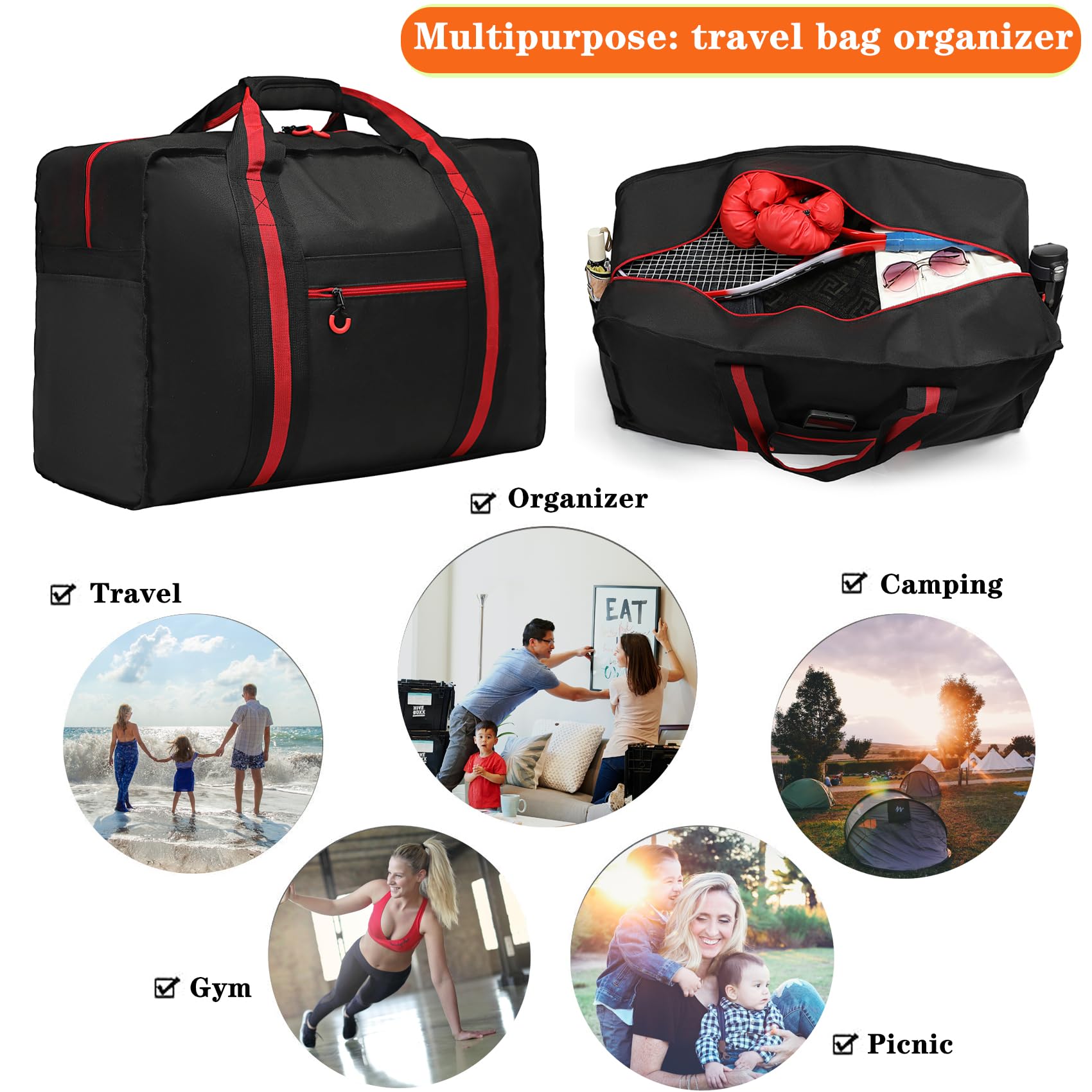 Borsone da viaggio leggero da viaggio, pieghevole, impermeabile, per campeggio notturno, uomo e donna