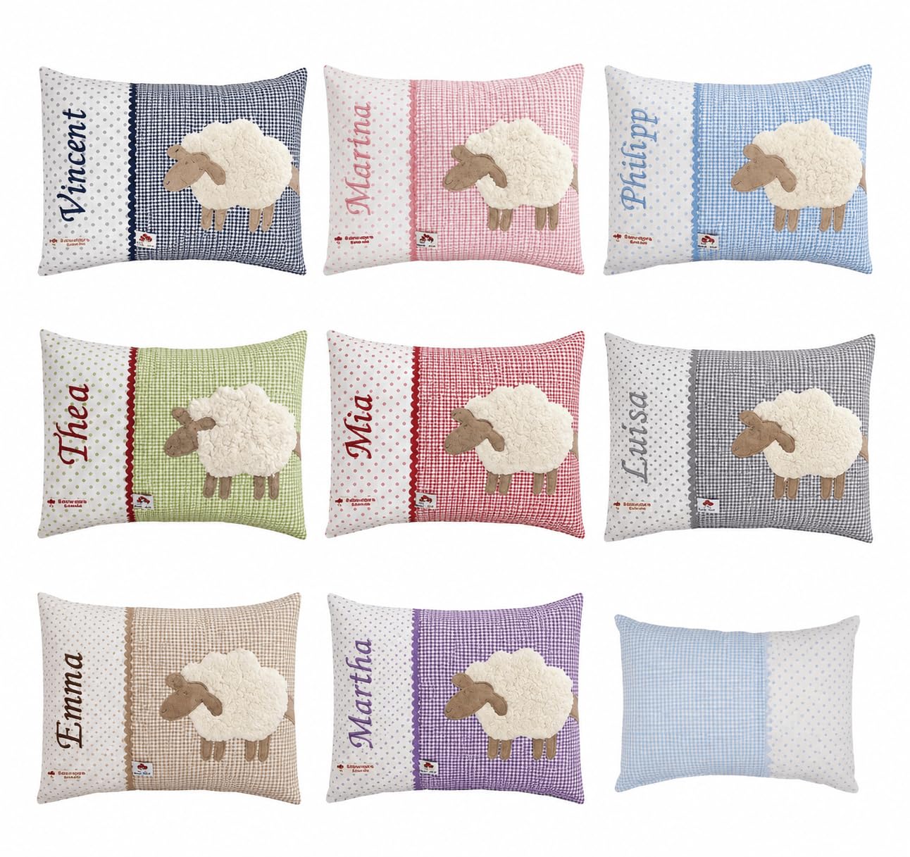 Glückspilz Namenskissen personalisiert, Babykissen mit Namen Bestickt, Schaf, Rot, 40 x 60 cm