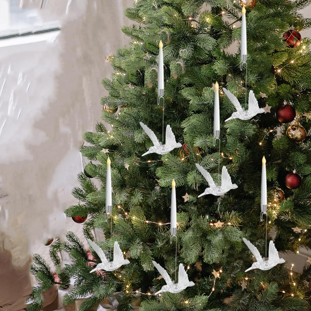 Christmas Tree Led Candles with Clear Crystal Ball Hook,Flameless Flickering Candle Lights,with Remote Control,for Holiday, Home & Party Decor (Bird)