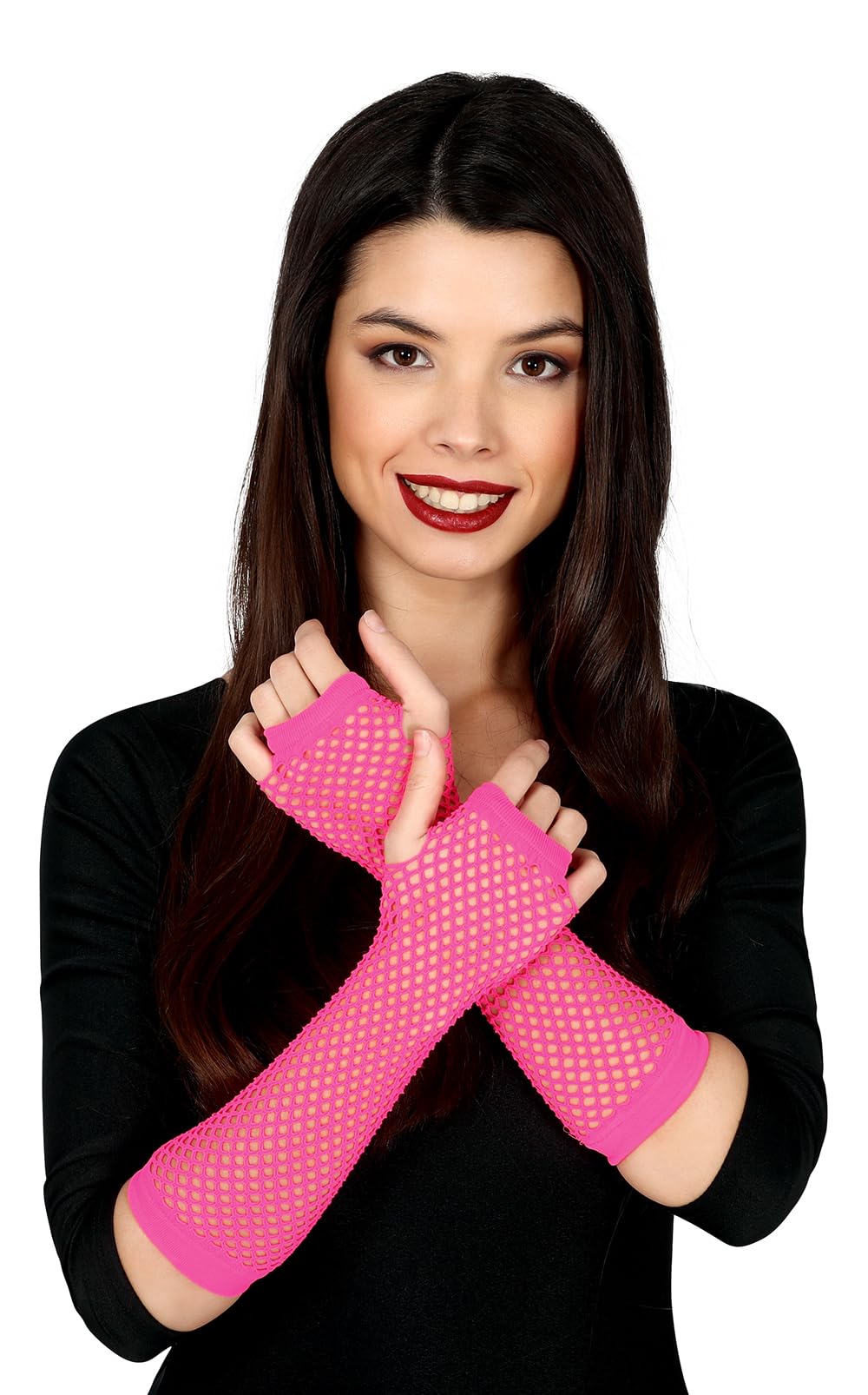 Guantes De Malla Fucsia Neón De 26 Cm – Perfectos Para Fiestas Y Disfraces