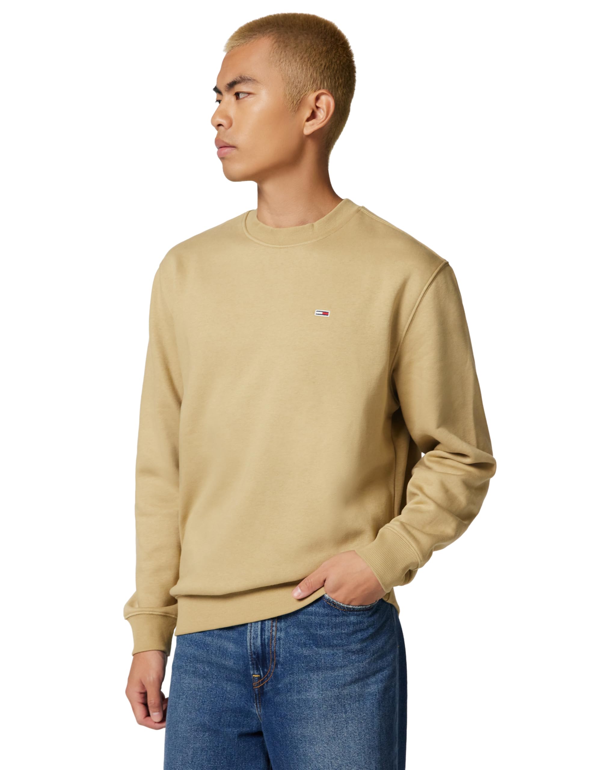 Tommy Jeans Herren Sweatshirt Regular Fit Flag Fleece Rundhalsausschnitt, Beige (Relic Tan), XXL