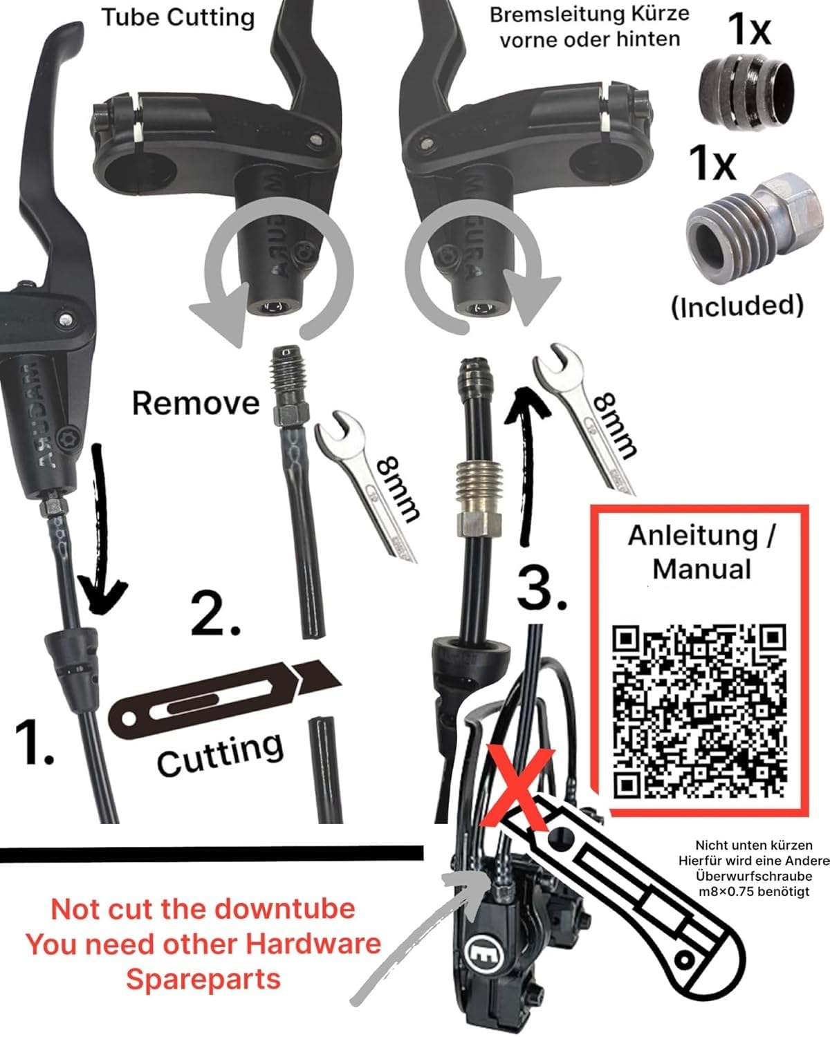 HS11 Hydraulische Fahrrad Felgenbremse Carbotecture Set Evo2 Trekking City Ebike Tour Bremse Vorne und Hinten Komplettset Kompatibel mit Magura HS22 HS33