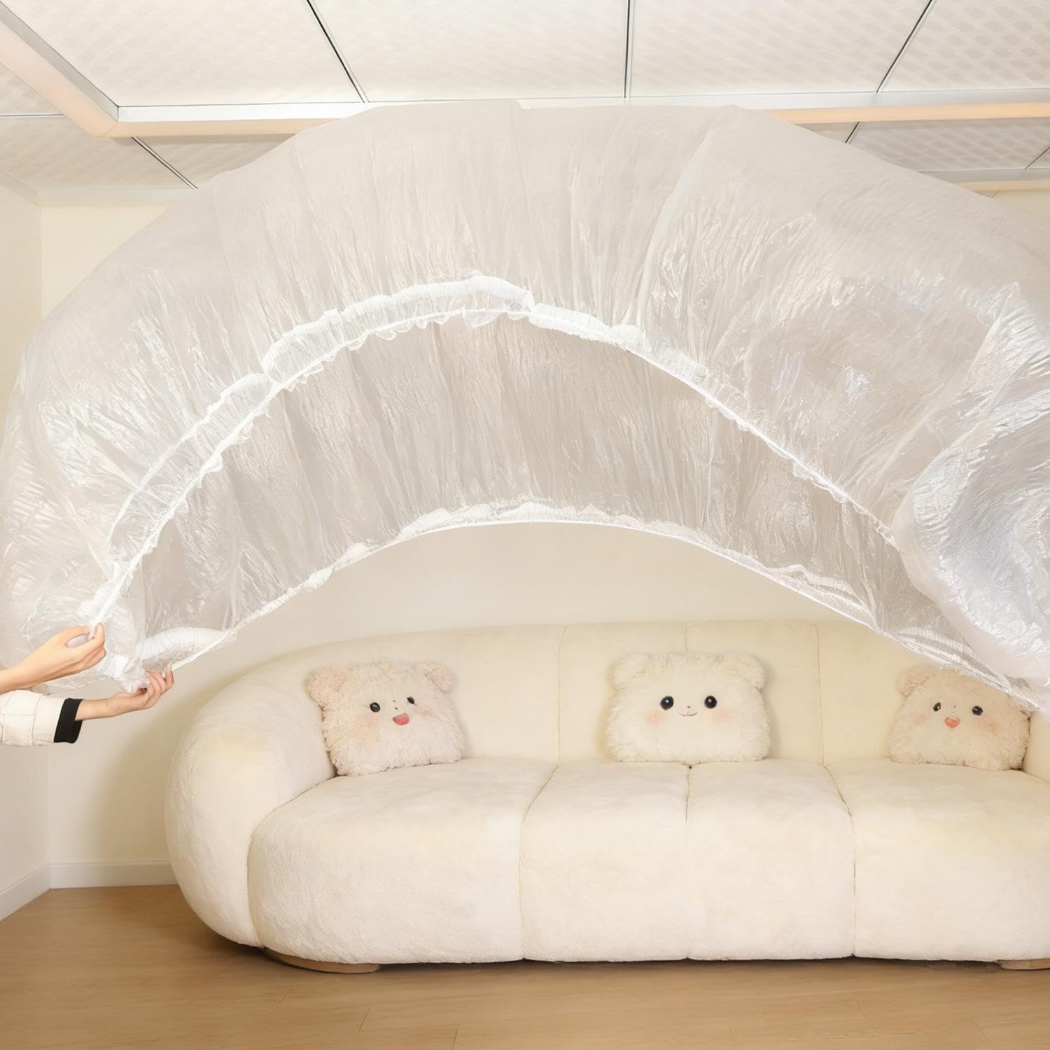 1Pcs Disposable Dust Covers Elastic Plastic Dust Film Sofa Dustproof for Furniture Dormitory Sofa Wall Painting Dust Protection (Middle,240 * 520cm)