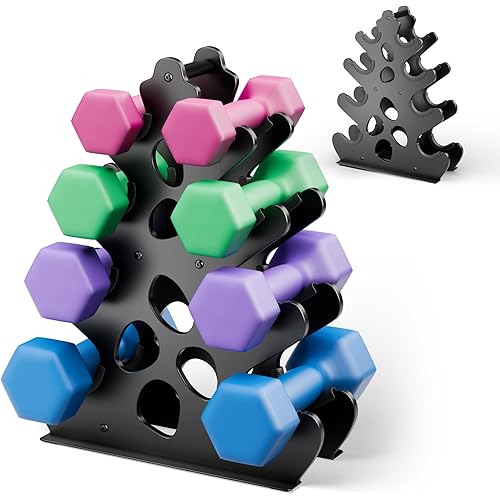 Dumbbell Rack Stand, (Dumbbells Not Included) with Protective Edge Rubber Covers for Home Gym, Compact A-Frame Design Weight Rack with Handle