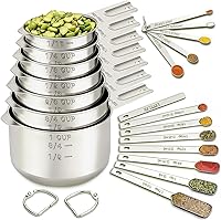 EWFEN Stainless Steel Measuring Cups & Spoons Set: 7 Nesting Cups, 7 Spoons + 5 Minis & Leveler for Precise Cooking & Baking