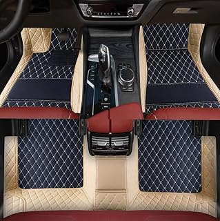 Luxury Leather Car Floor mats Custom Personalized Full Coverage car Floor mat for 99% of Cars. (Beige+Black)