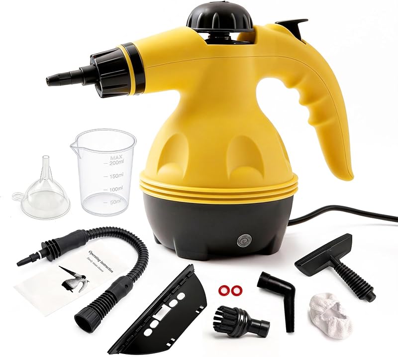 Handheld Steam Cleaner – 285°F High-Temp Steam 475ml Tank 9 Accessories Safe & Chemical-Free Cleaning for Home Car Upholstery Grout